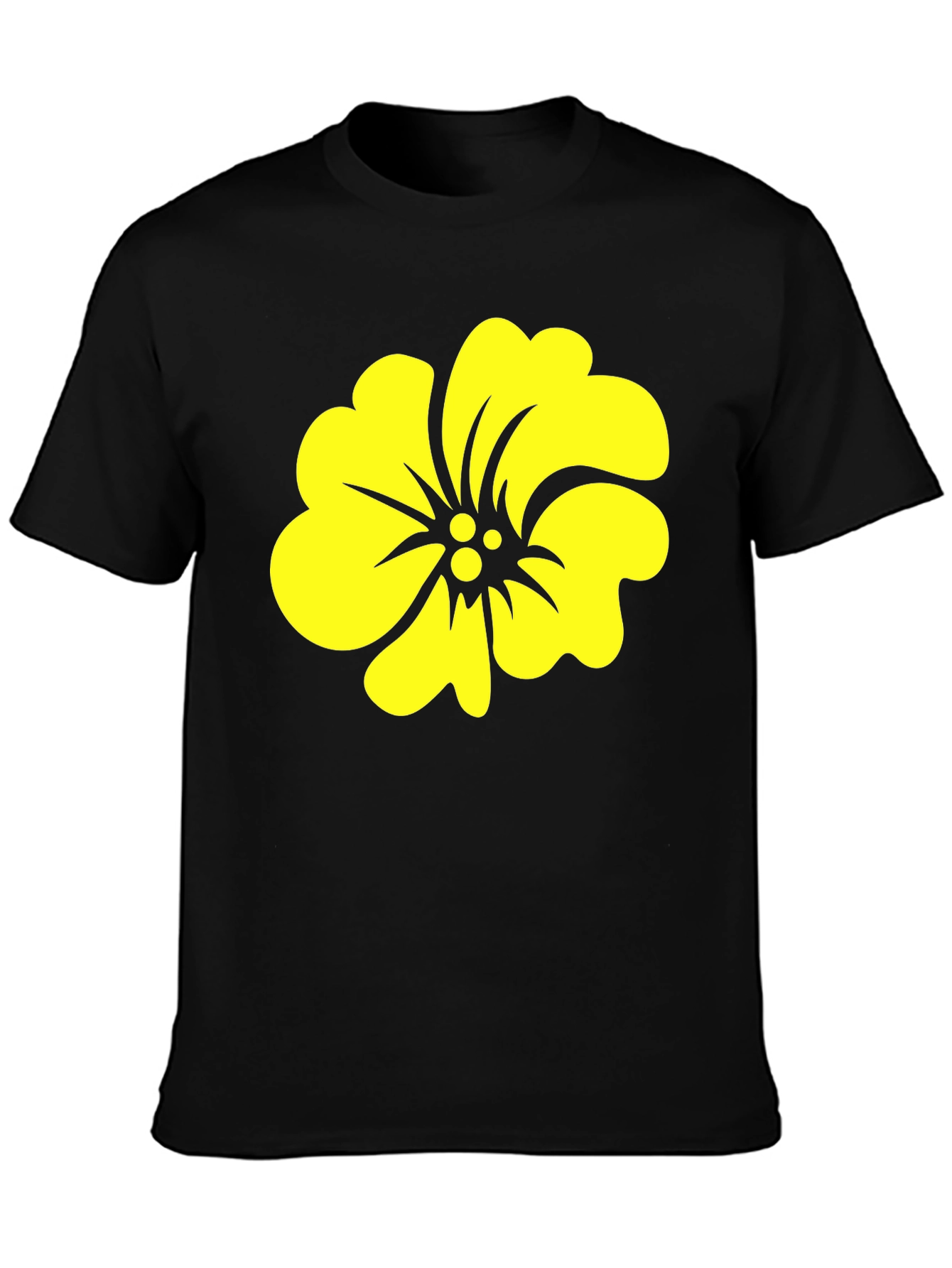 Black Tee with Yellow Hibiscus Flower Graphic