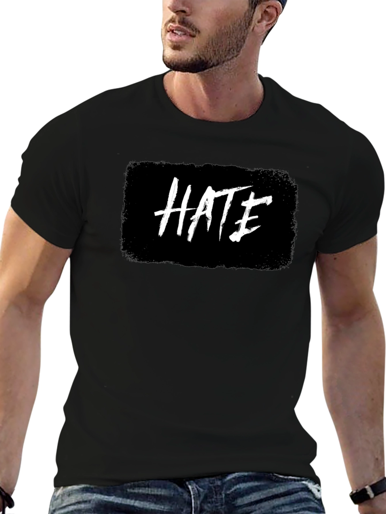 Edgy Hate Graphic Black T-Shirt for Casual Wear