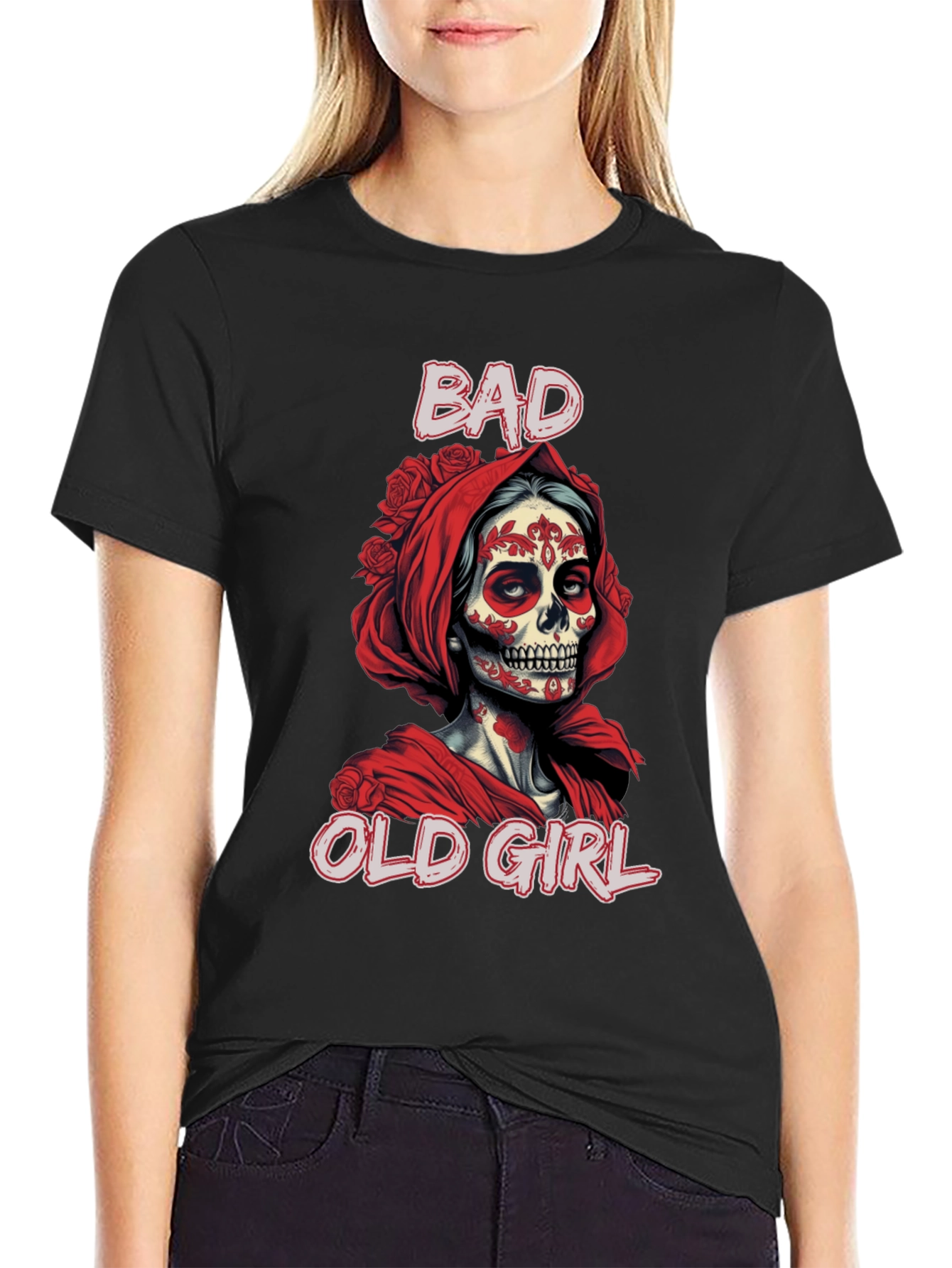Bad Old Girl Tee - Sugar Skull Graphic T-Shirt