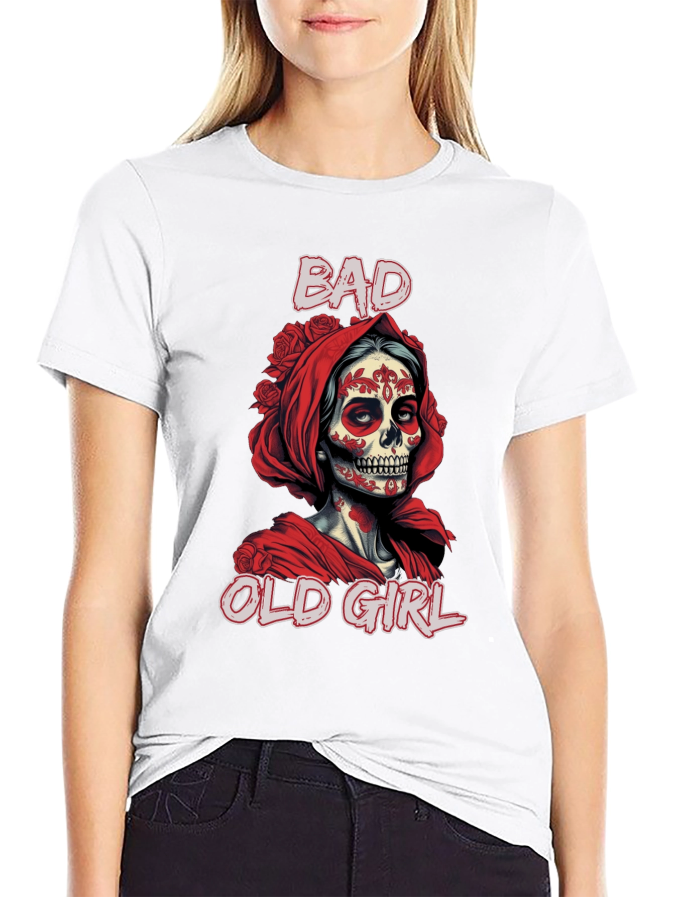 Bad Old Girl Tee - Sugar Skull Graphic T-Shirt