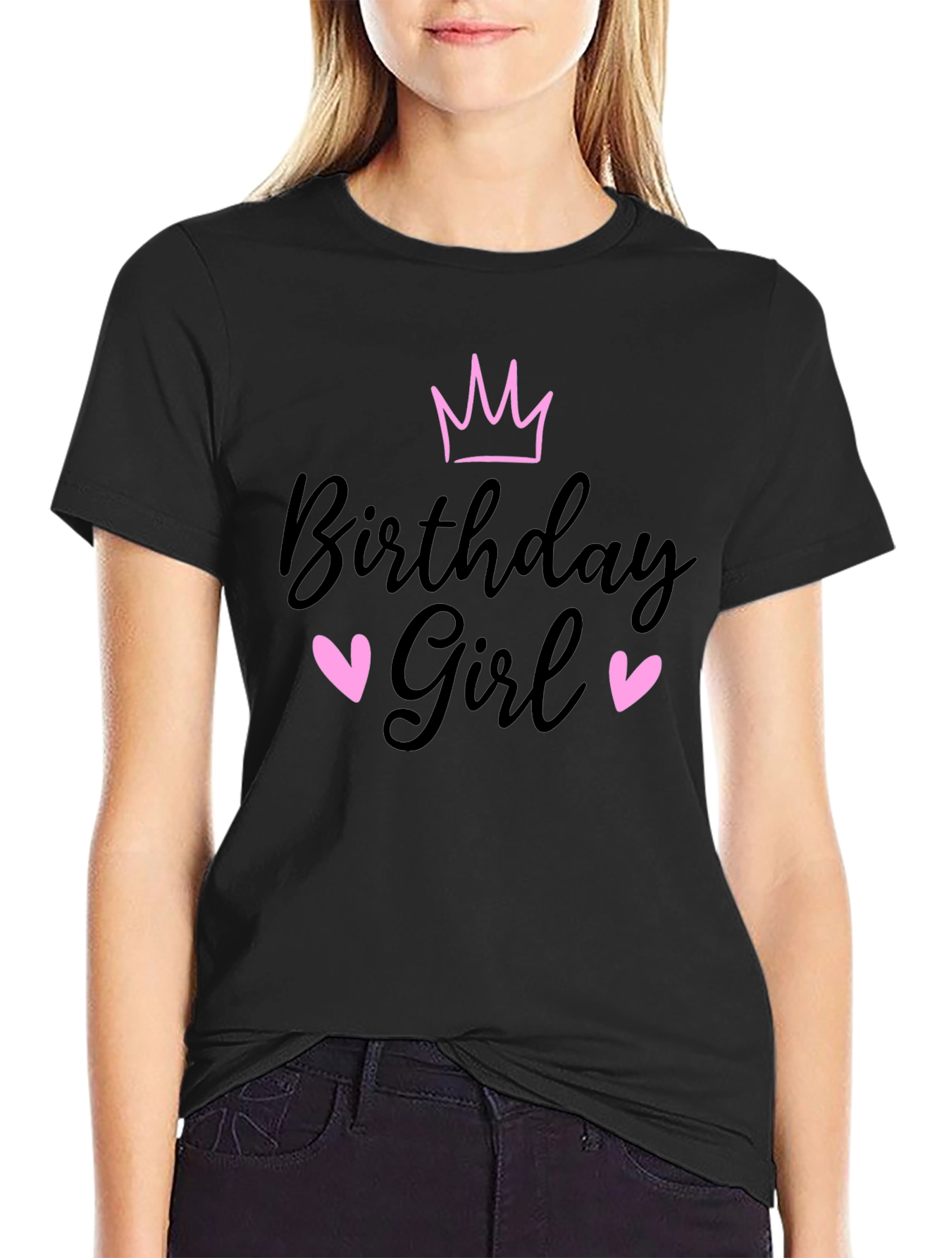 Birthday Girl T-Shirt Crown & Hearts Design