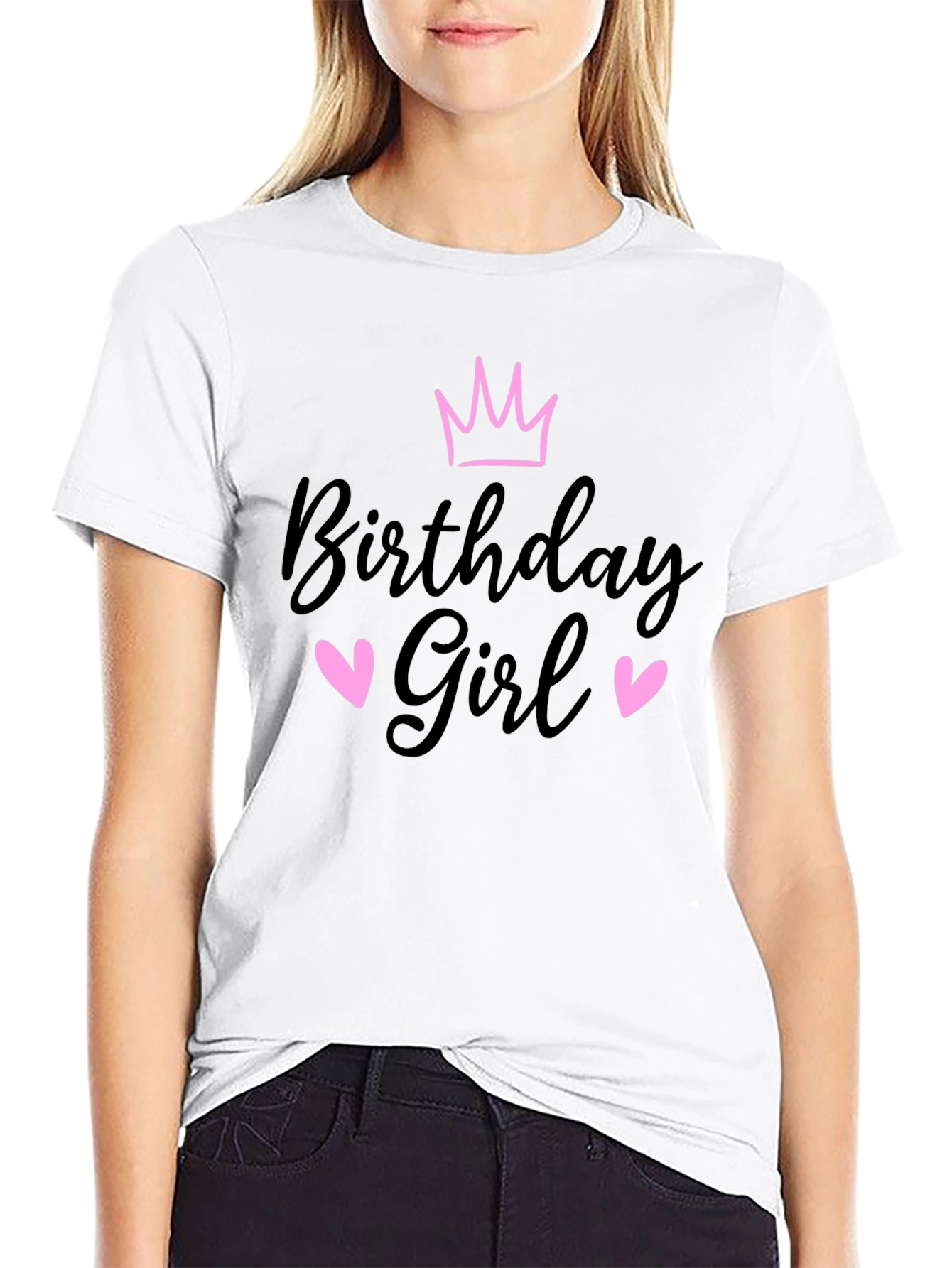 Birthday Girl T-Shirt Crown & Hearts Design