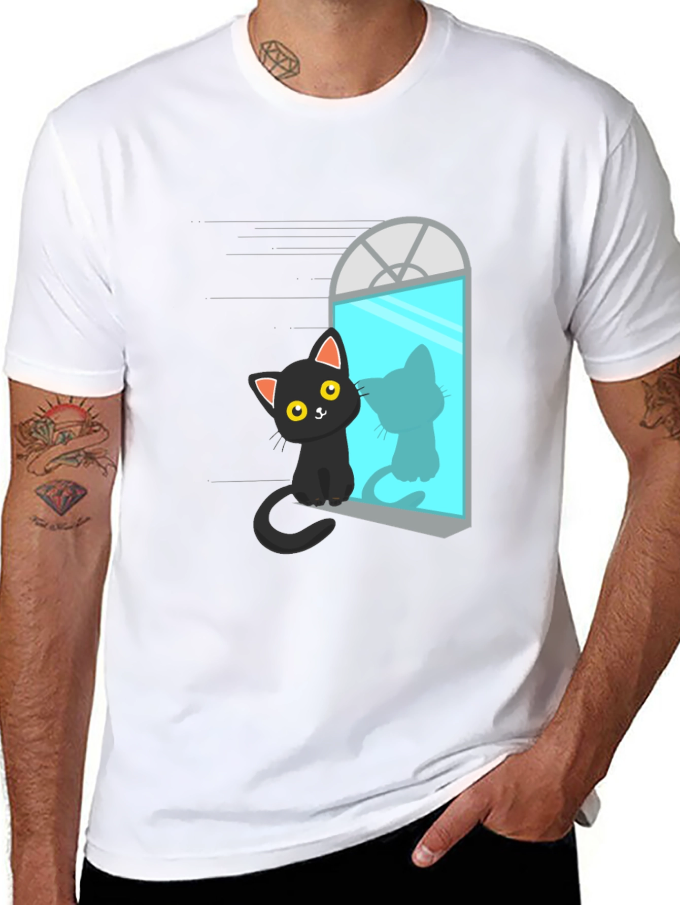 Black Cat Window Reflection Graphic Tee