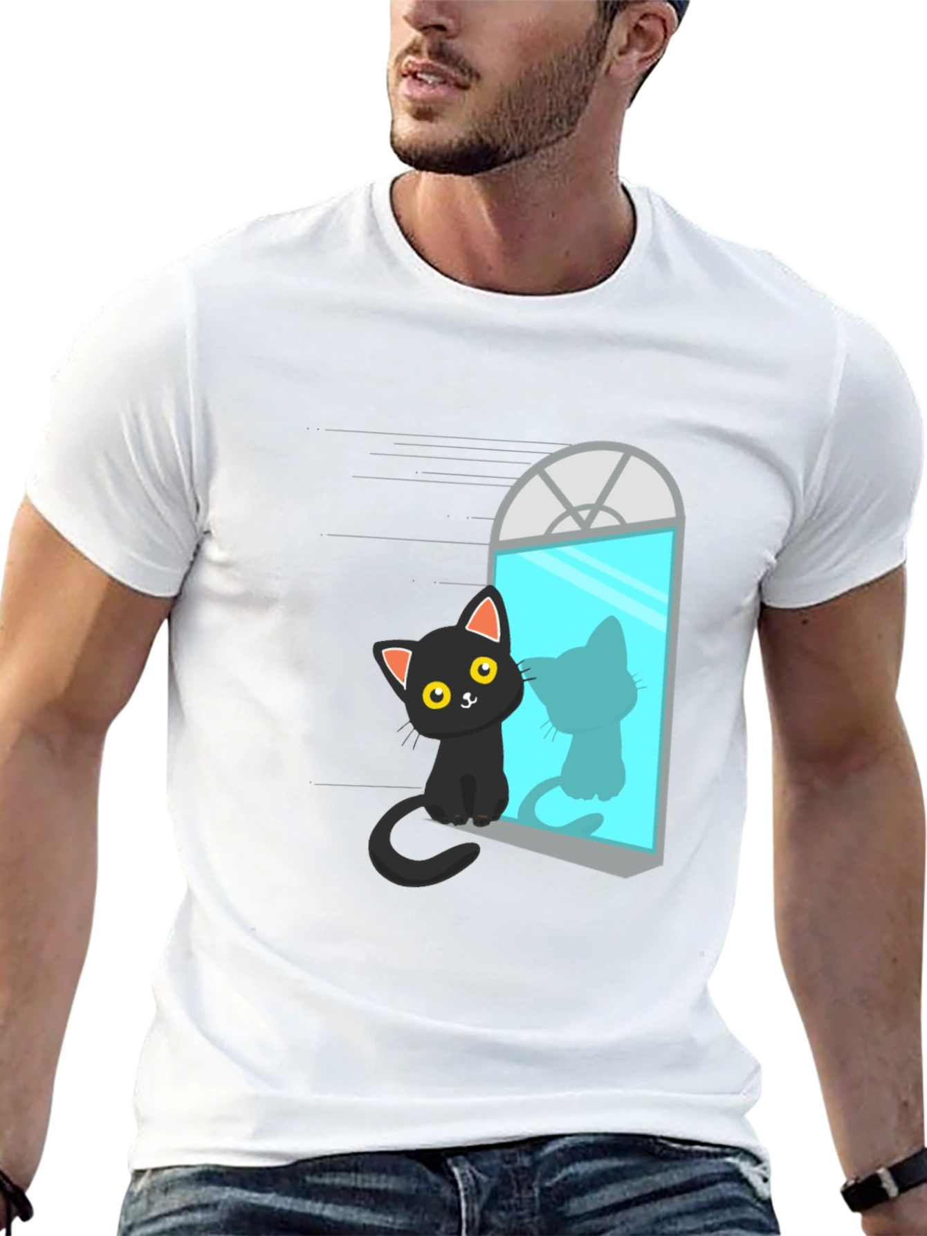 Black Cat Window Reflection Graphic Tee