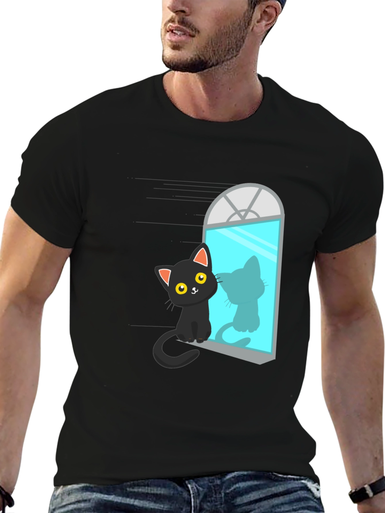 Black Cat Window Reflection Graphic Tee