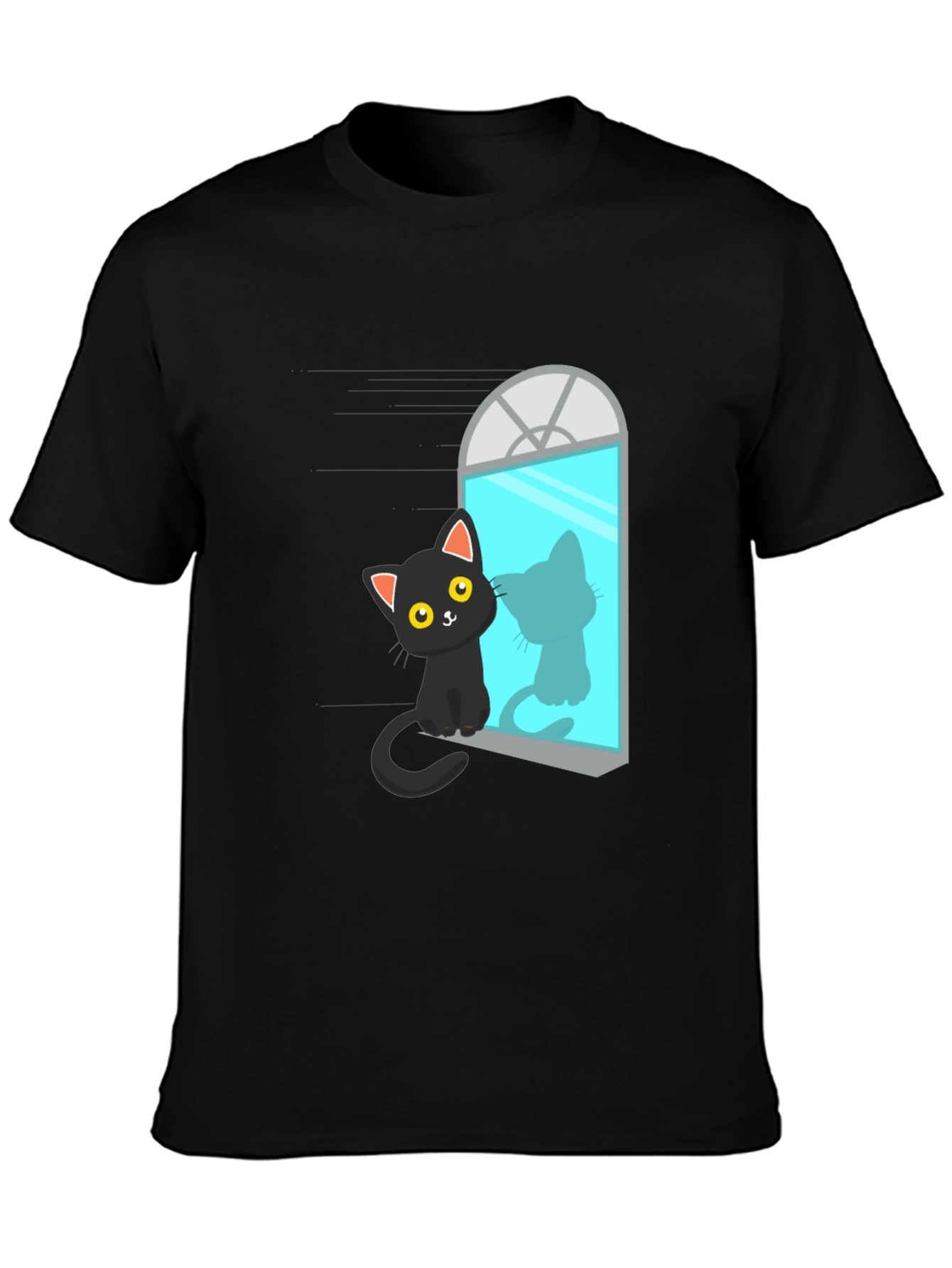 Black Cat Window Reflection Graphic Tee