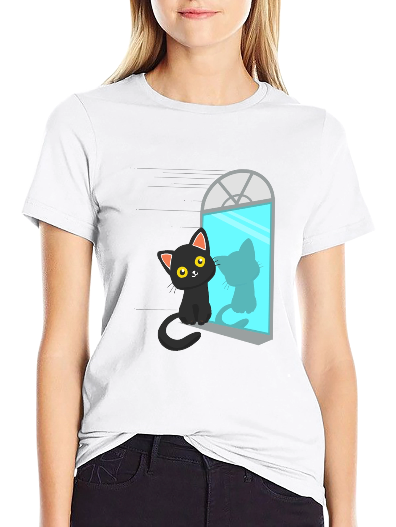 Black Cat Window Reflection Graphic Tee