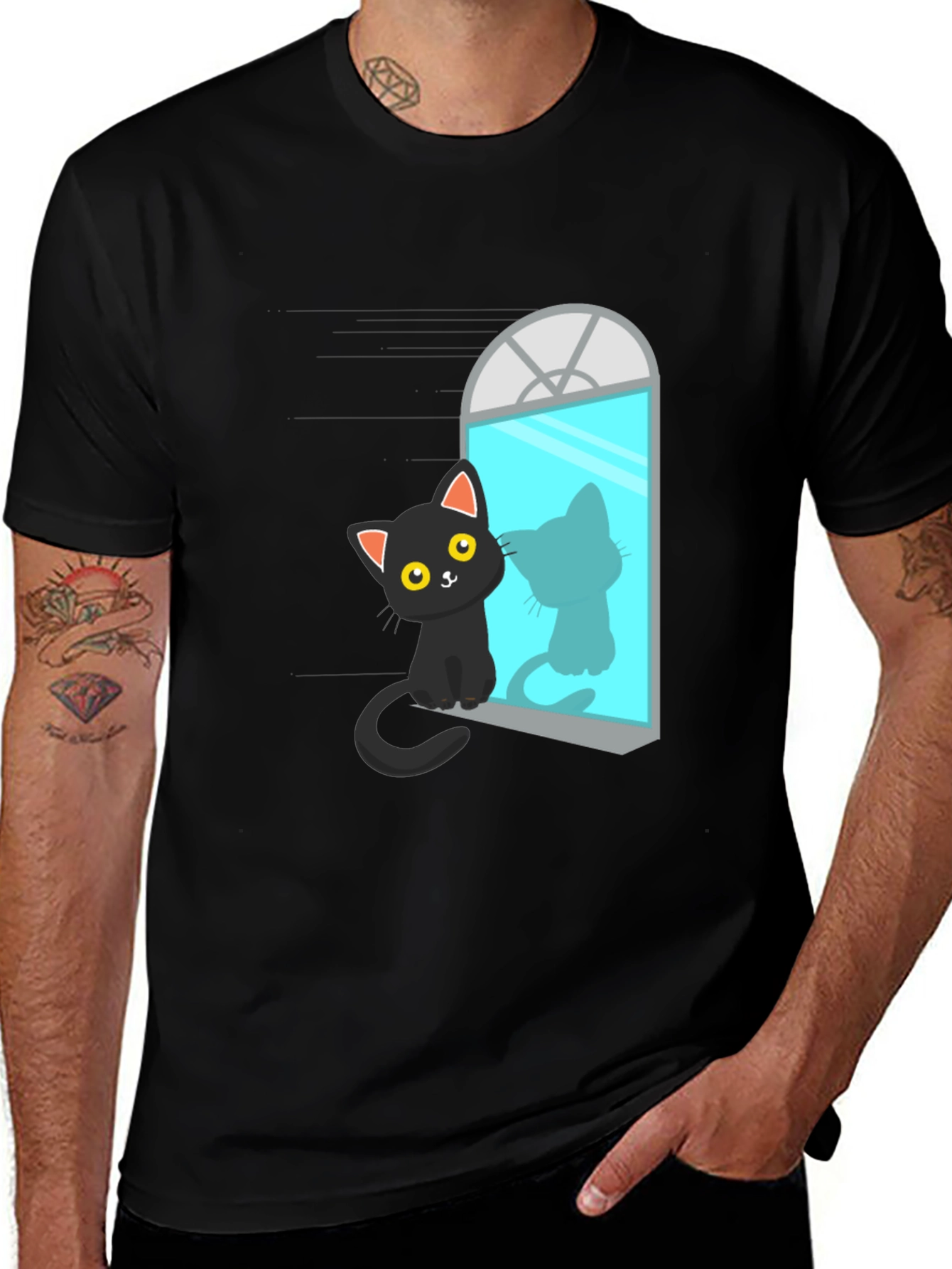 Black Cat Window Reflection Graphic Tee