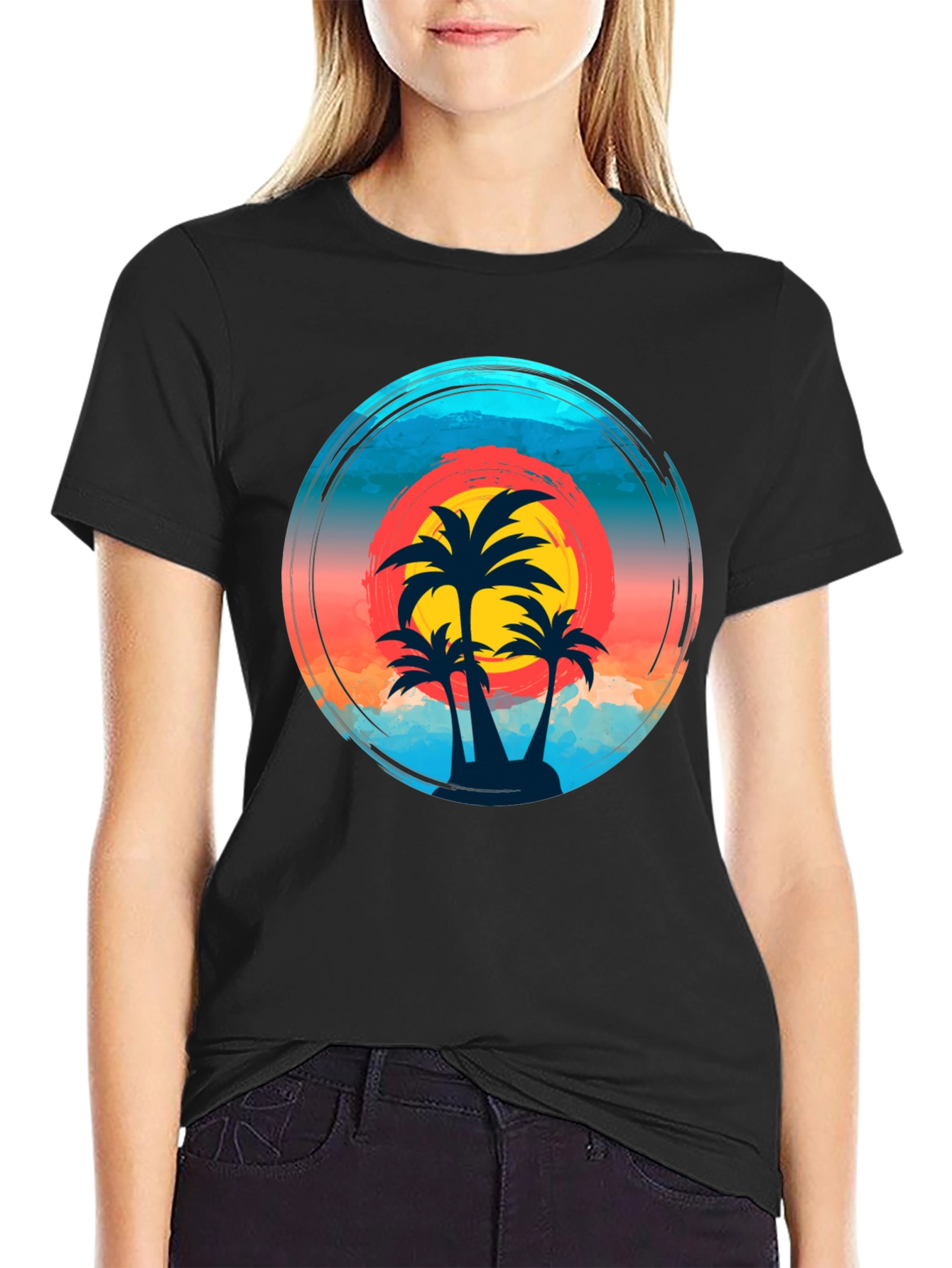 Tropical Palm Sunset Graphic T-Shirt