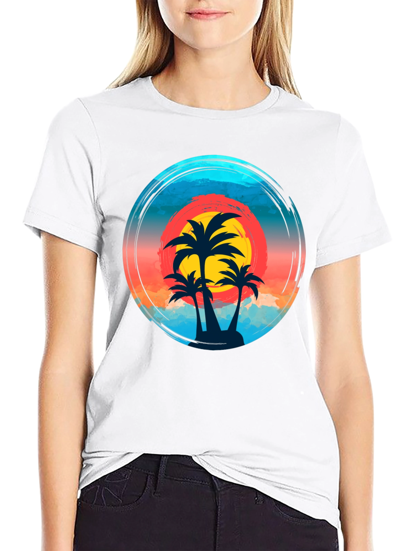 Tropical Palm Sunset Graphic T-Shirt
