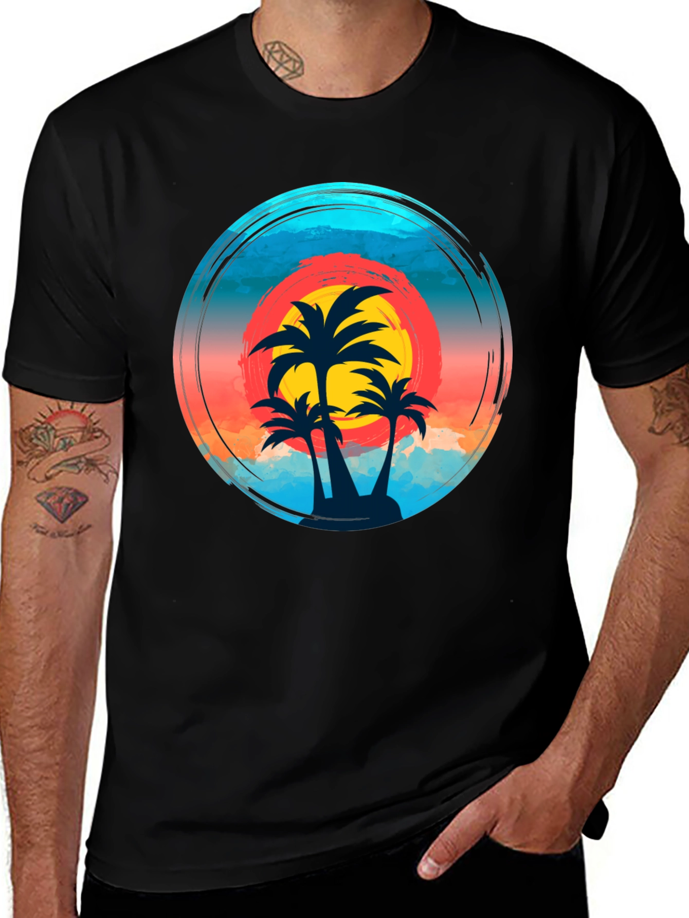 Tropical Palm Sunset Graphic T-Shirt