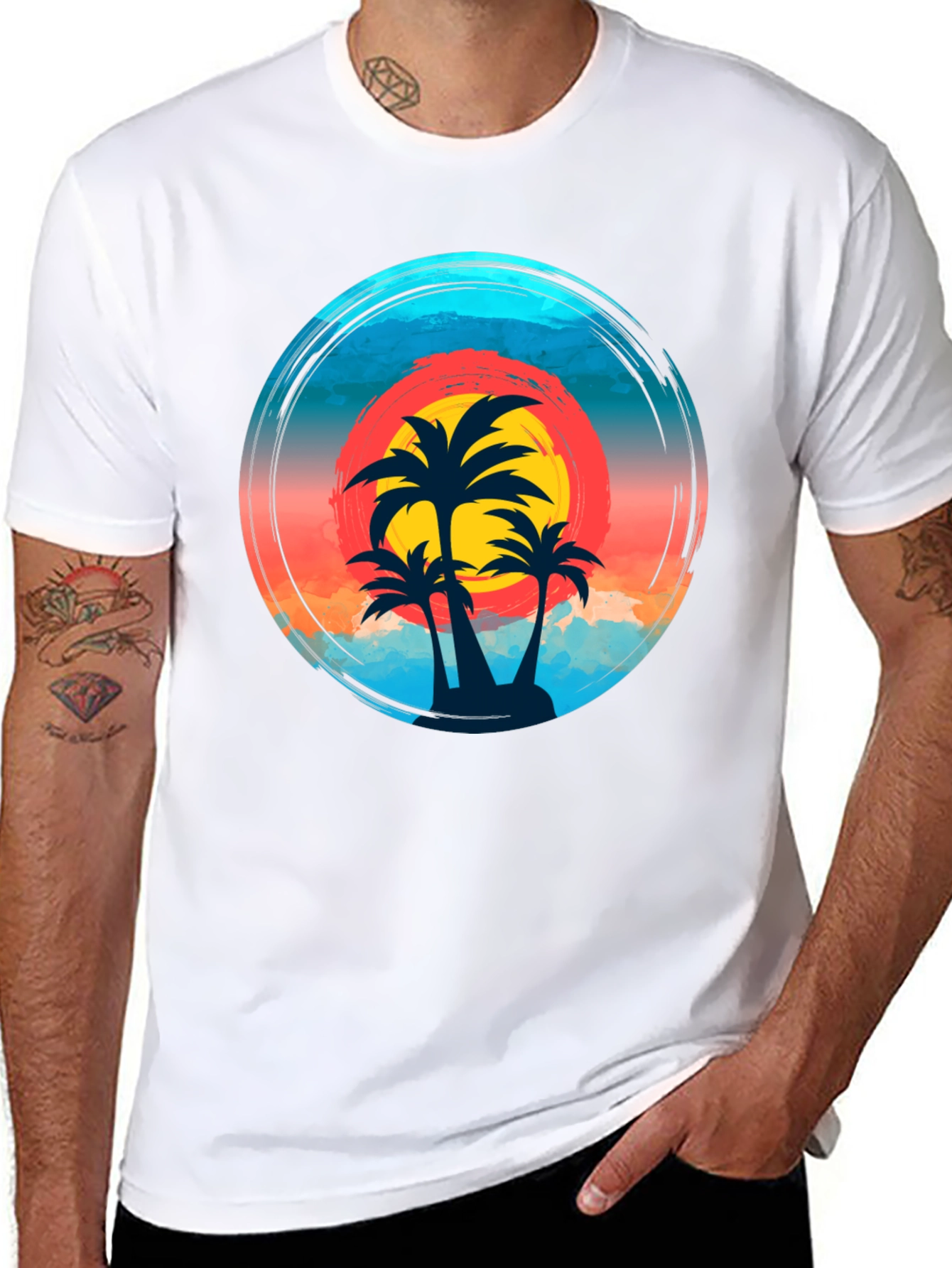 Tropical Palm Sunset Graphic T-Shirt