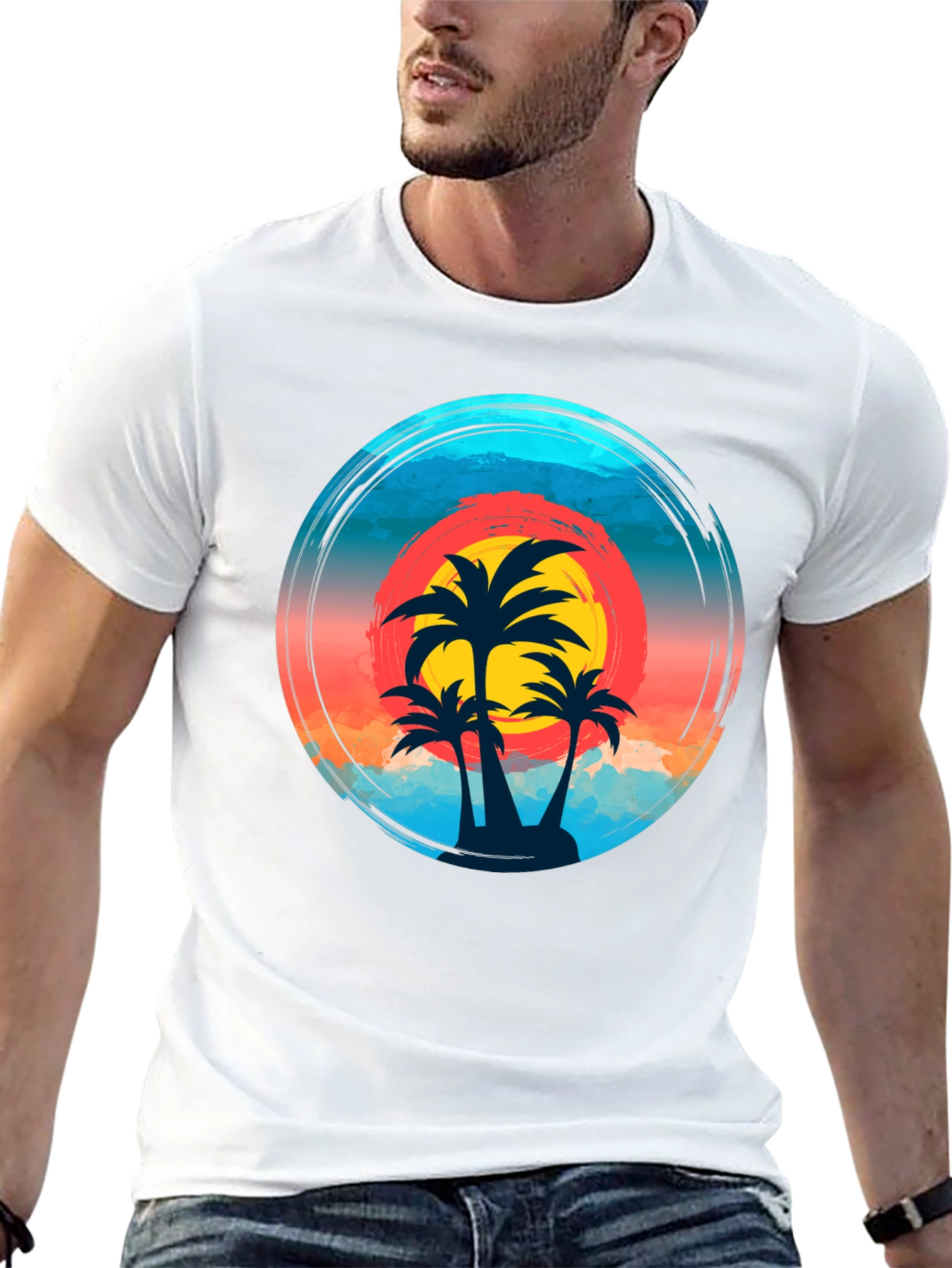Tropical Palm Sunset Graphic T-Shirt