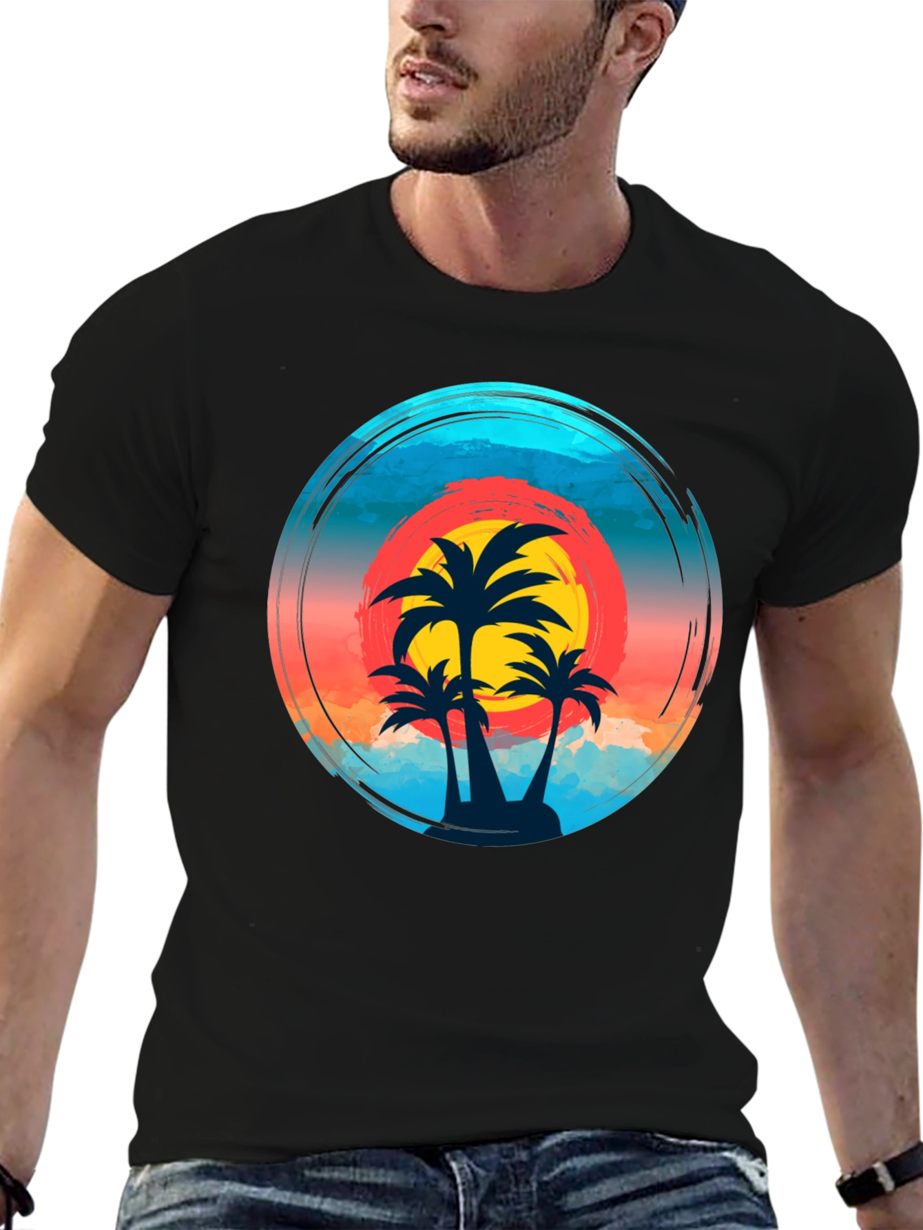 Tropical Palm Sunset Graphic T-Shirt