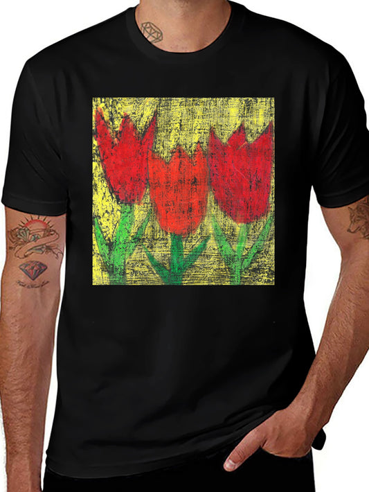 Tulip Painting Tee - Artistic Floral Design