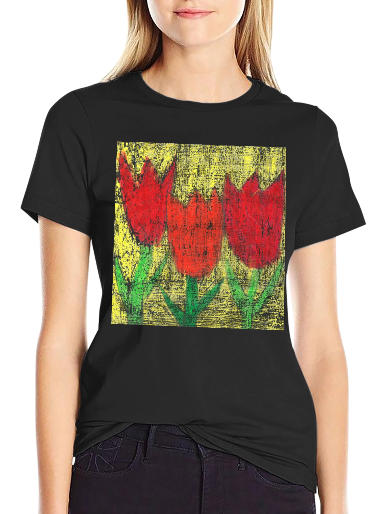 Tulip Painting Tee - Artistic Floral Design