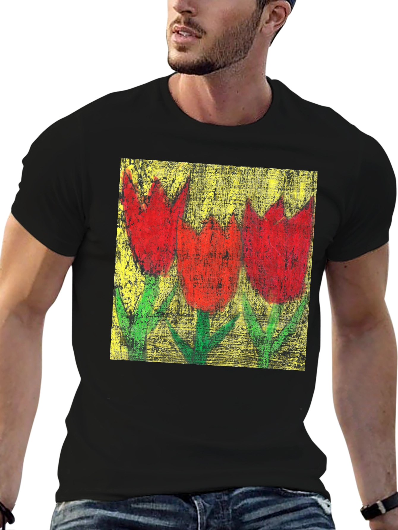 Tulip Painting Tee - Artistic Floral Design