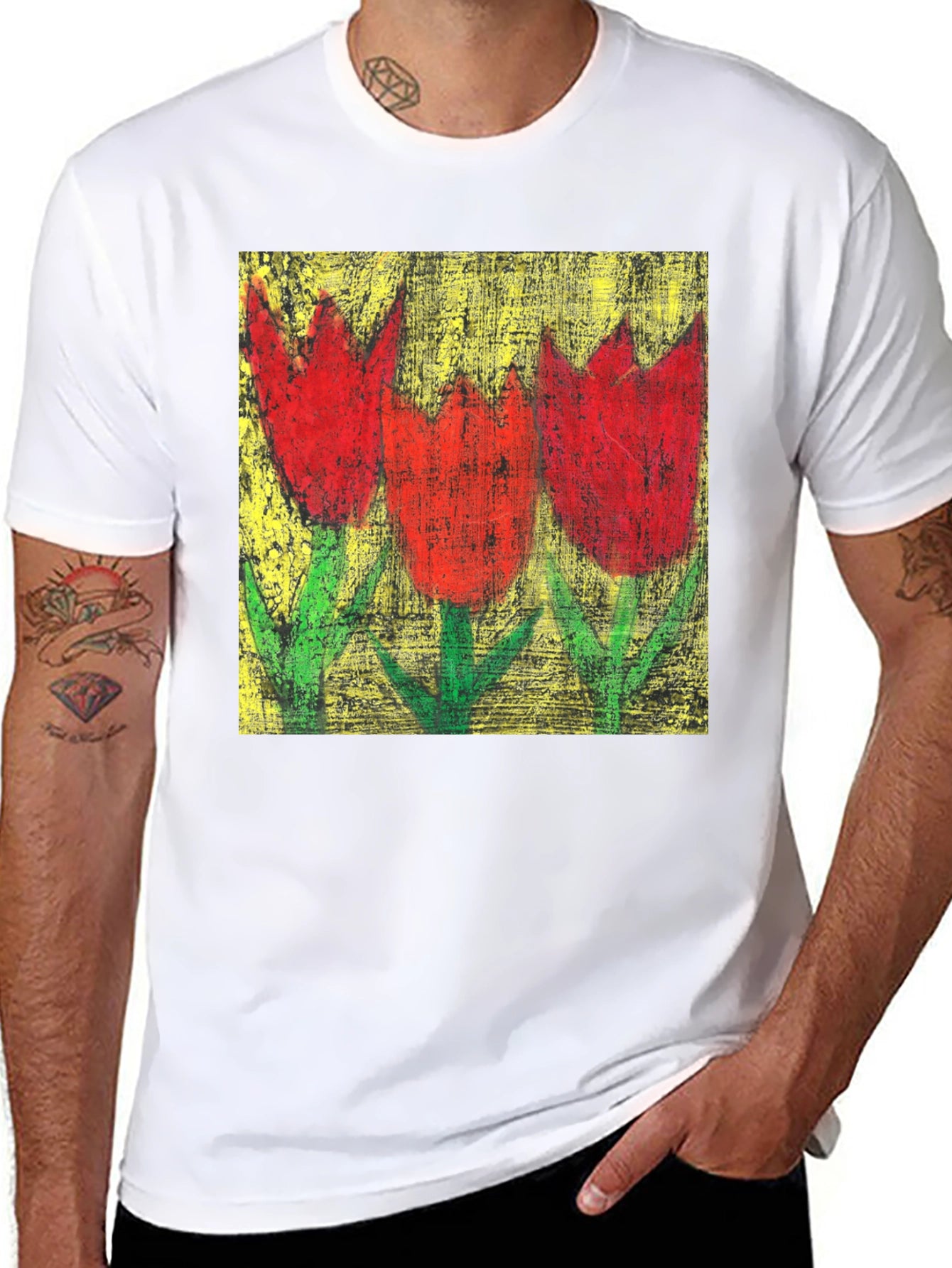 Tulip Painting Tee - Artistic Floral Design