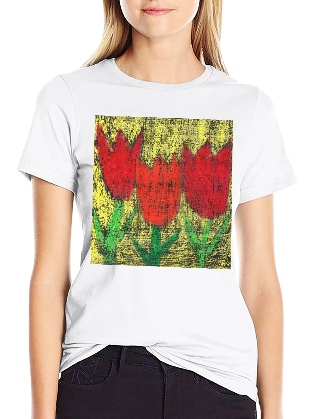 Tulip Painting Tee - Artistic Floral Design