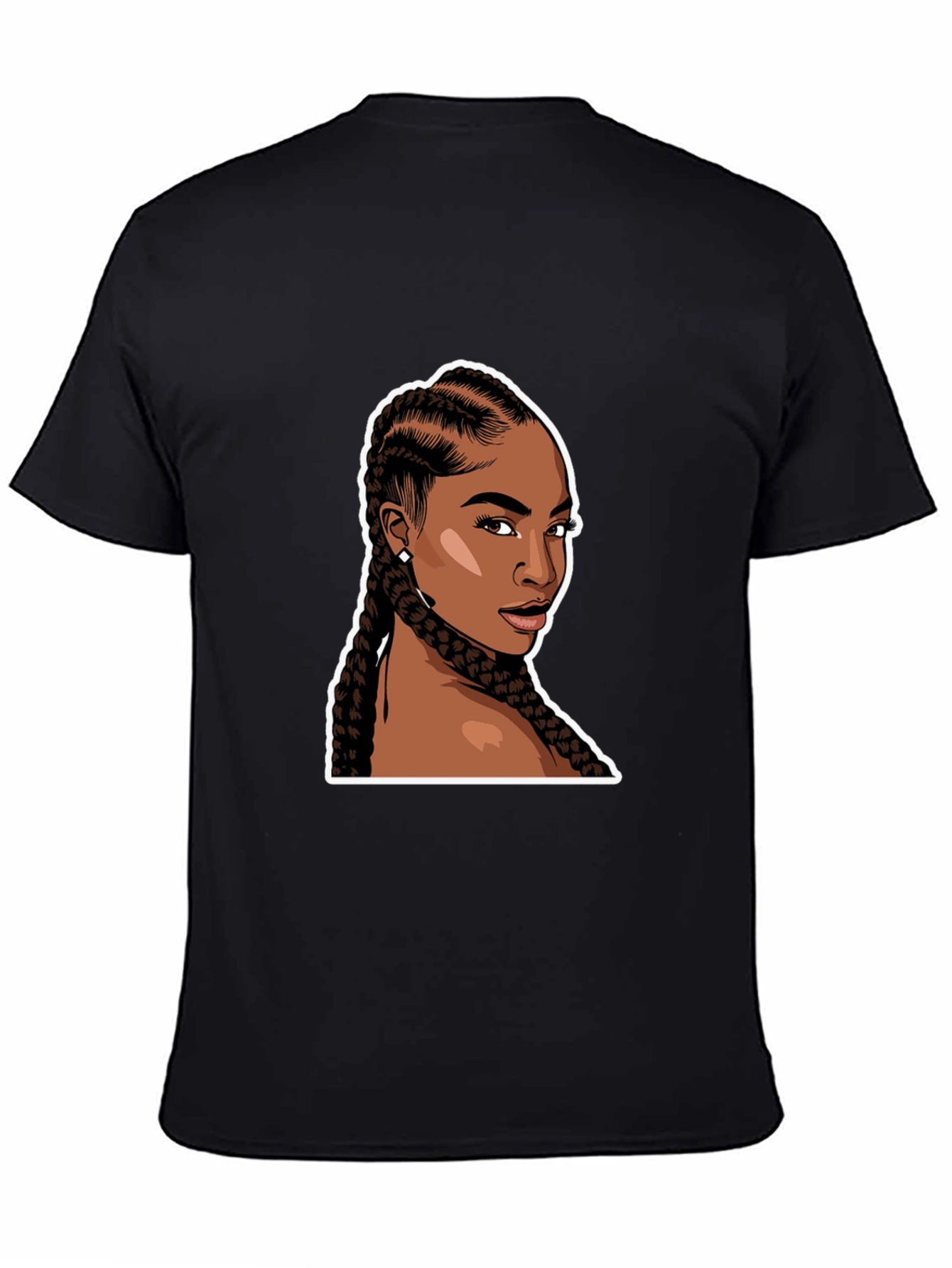 Black T-Shirt with Woman Braids Graphic