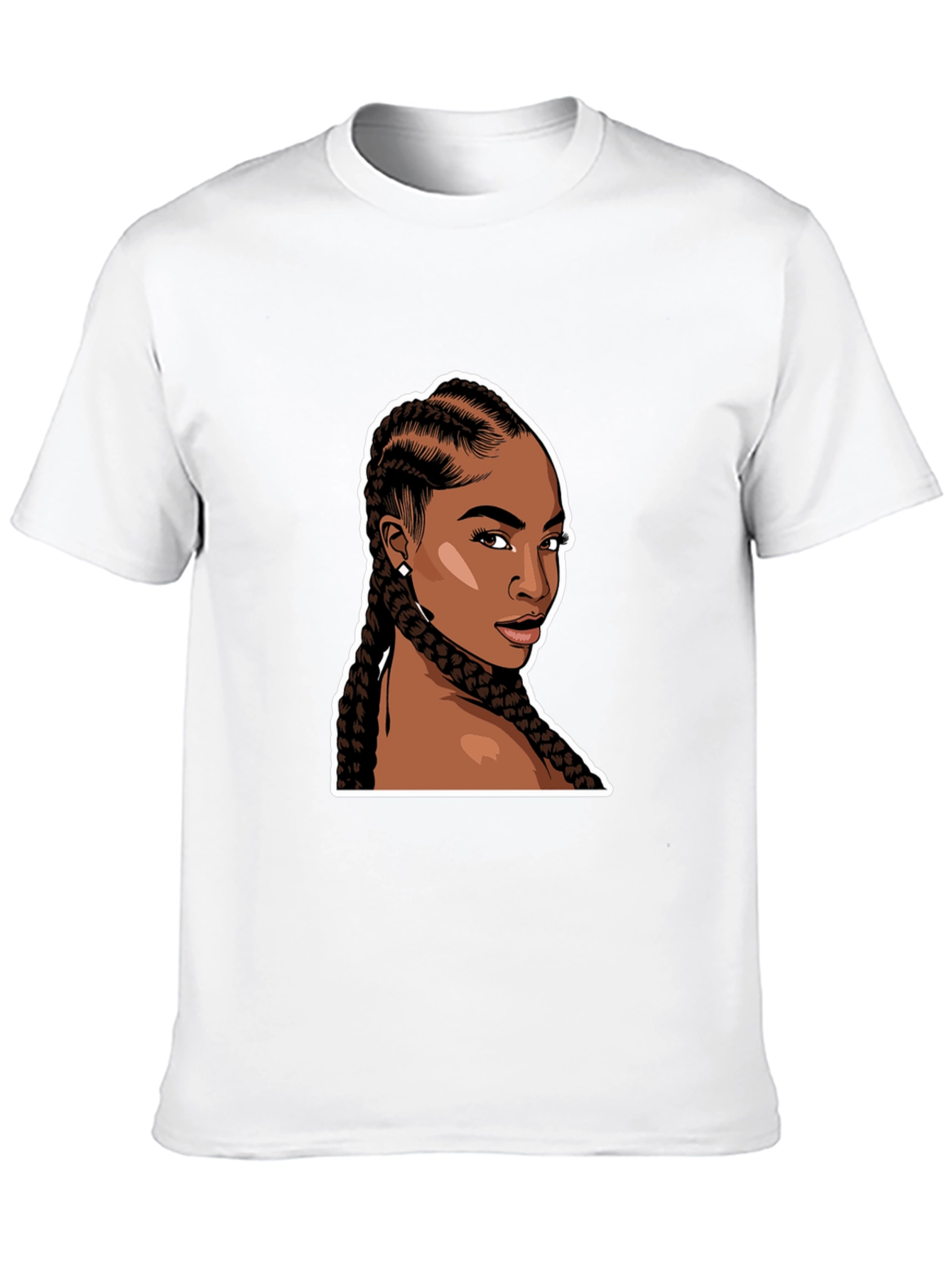 Black T-Shirt with Woman Braids Graphic