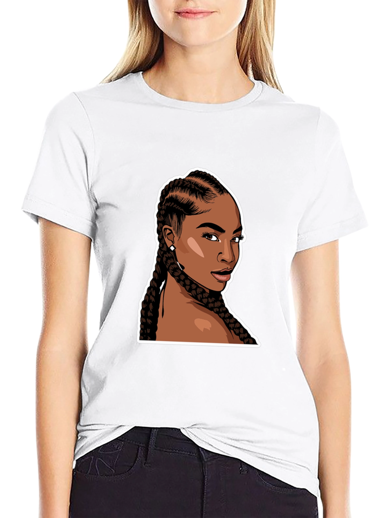Black T-Shirt with Woman Braids Graphic