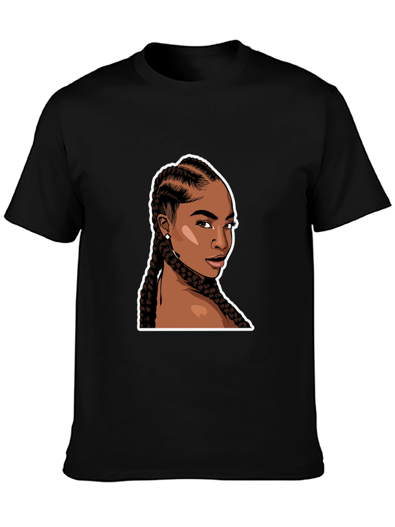 Black T-Shirt with Woman Braids Graphic