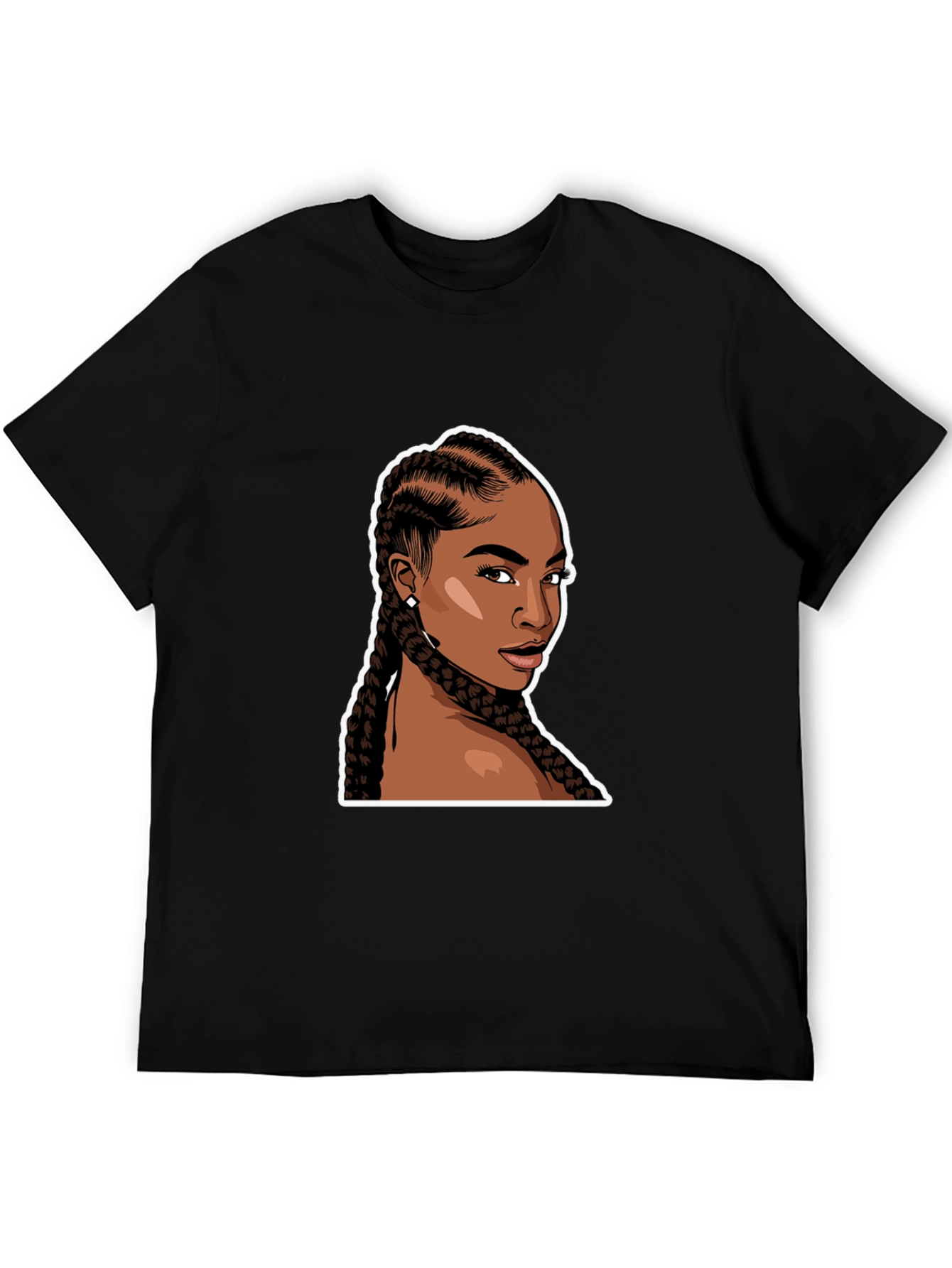 Black T-Shirt with Woman Braids Graphic