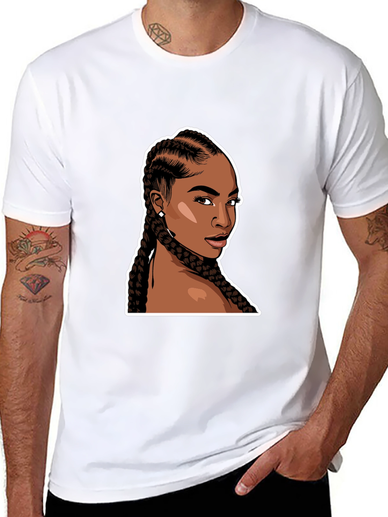 Black T-Shirt with Woman Braids Graphic