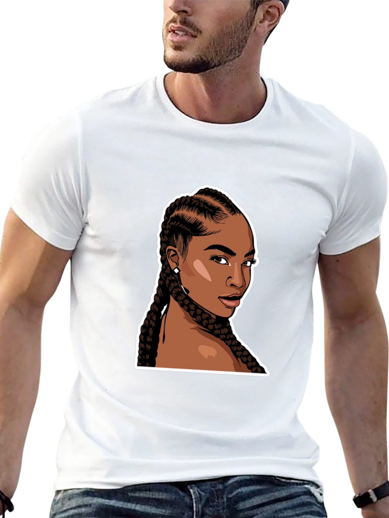 Black T-Shirt with Woman Braids Graphic