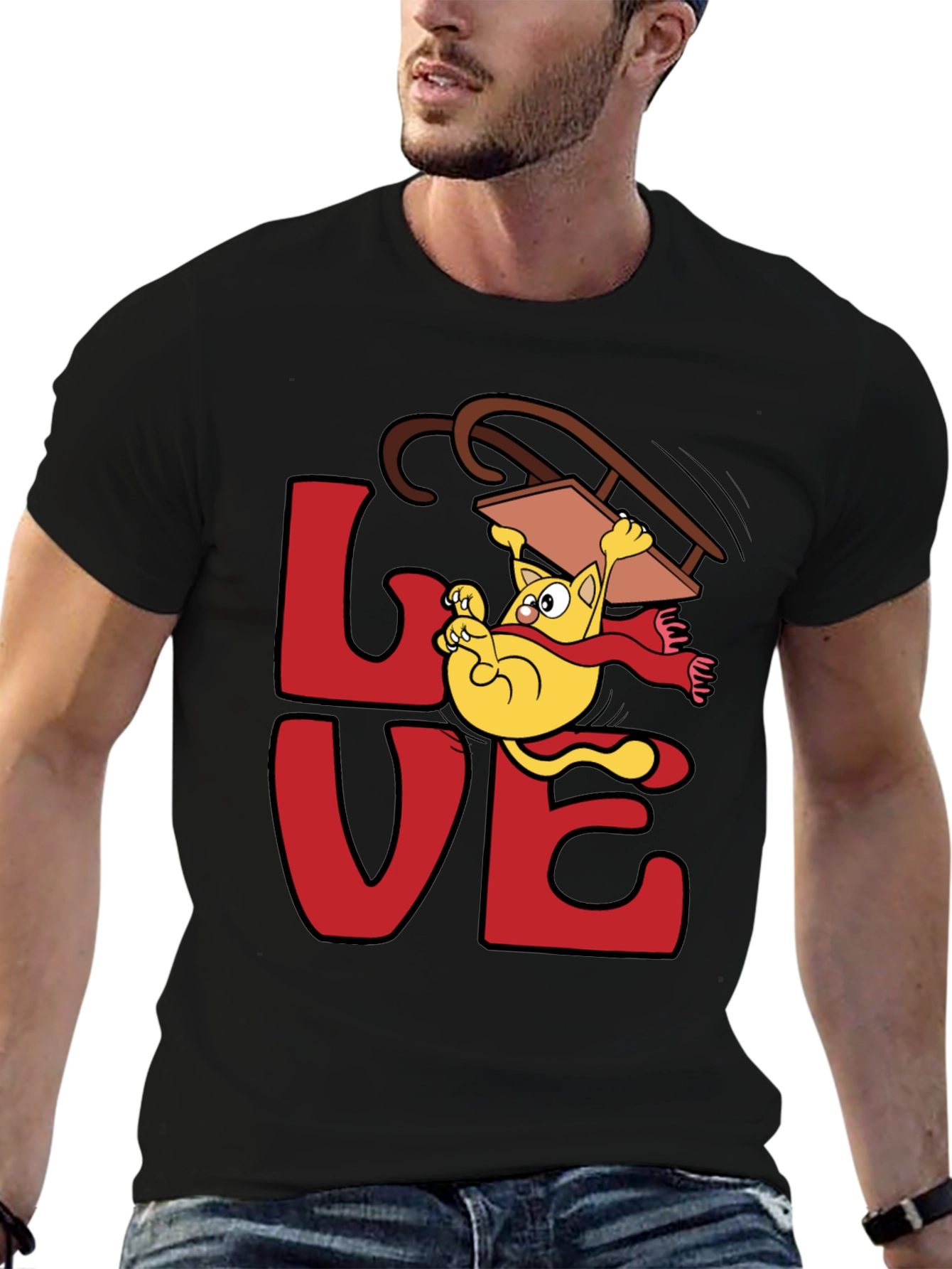 Love Cat Sledding Graphic Tee - Black