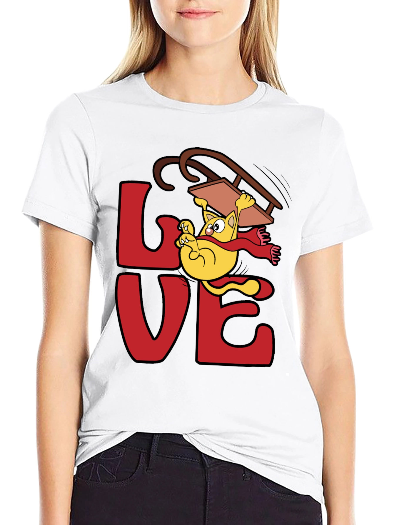 Love Cat Sledding Graphic Tee - Black
