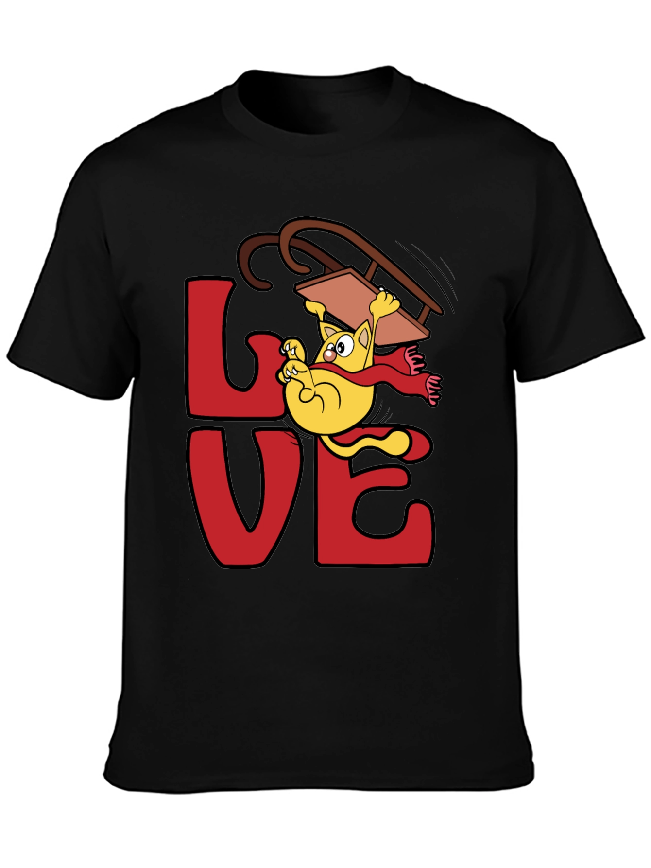 Love Cat Sledding Graphic Tee - Black