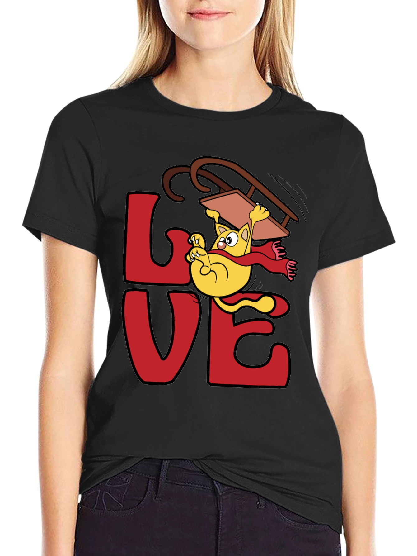 Love Cat Sledding Graphic Tee - Black