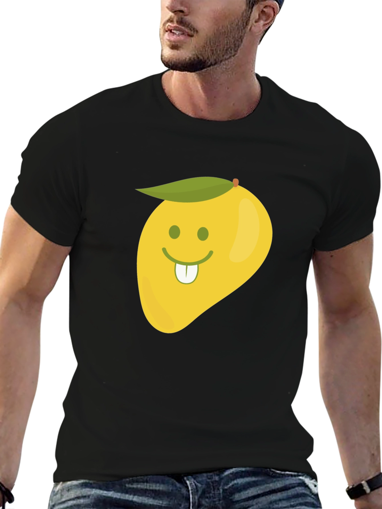 Funny Mango Face Graphic Black T-Shirt