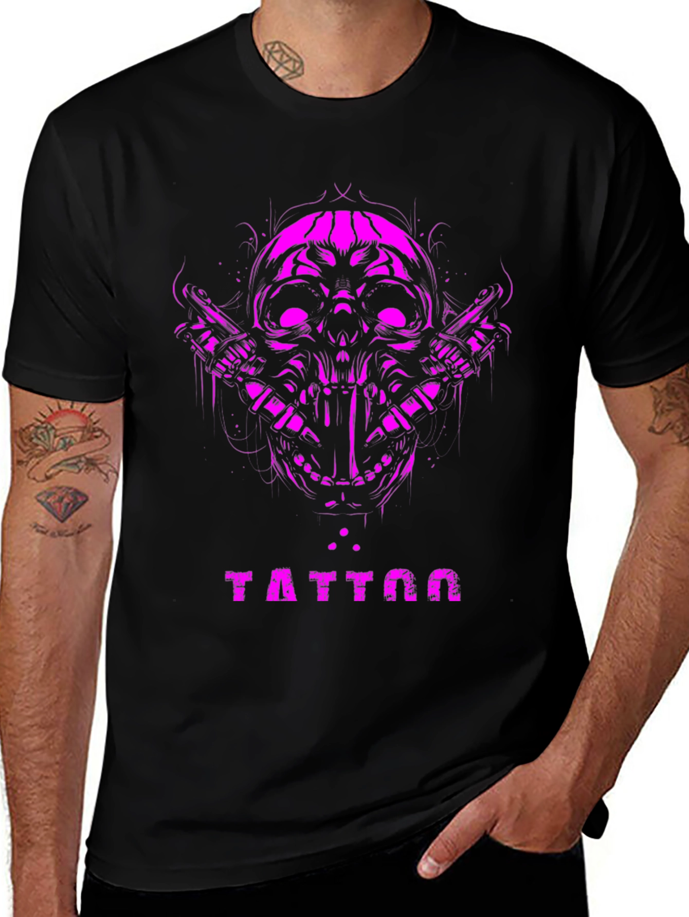 Skull Tattoo Graphic Tee - Black