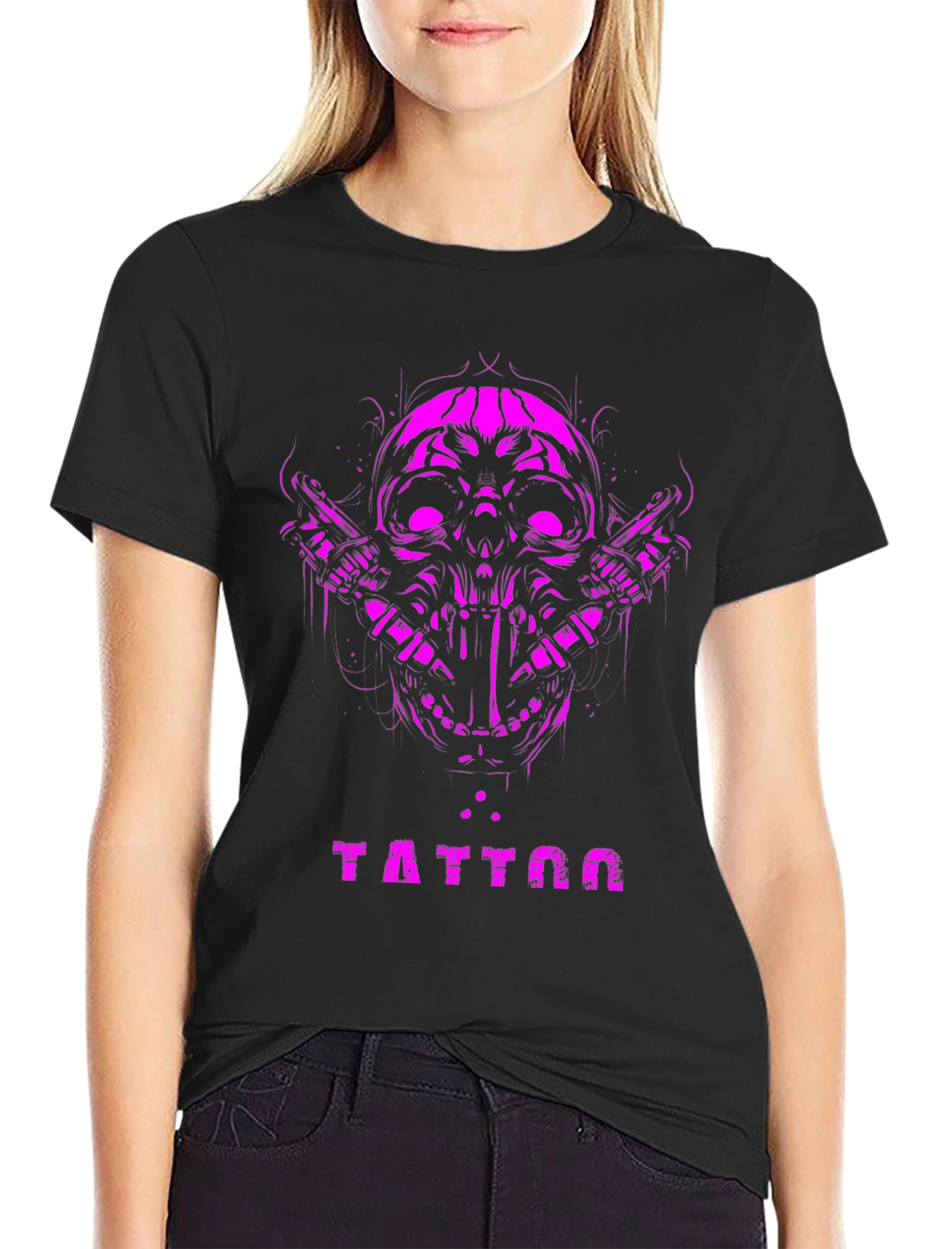 Skull Tattoo Graphic Tee - Black