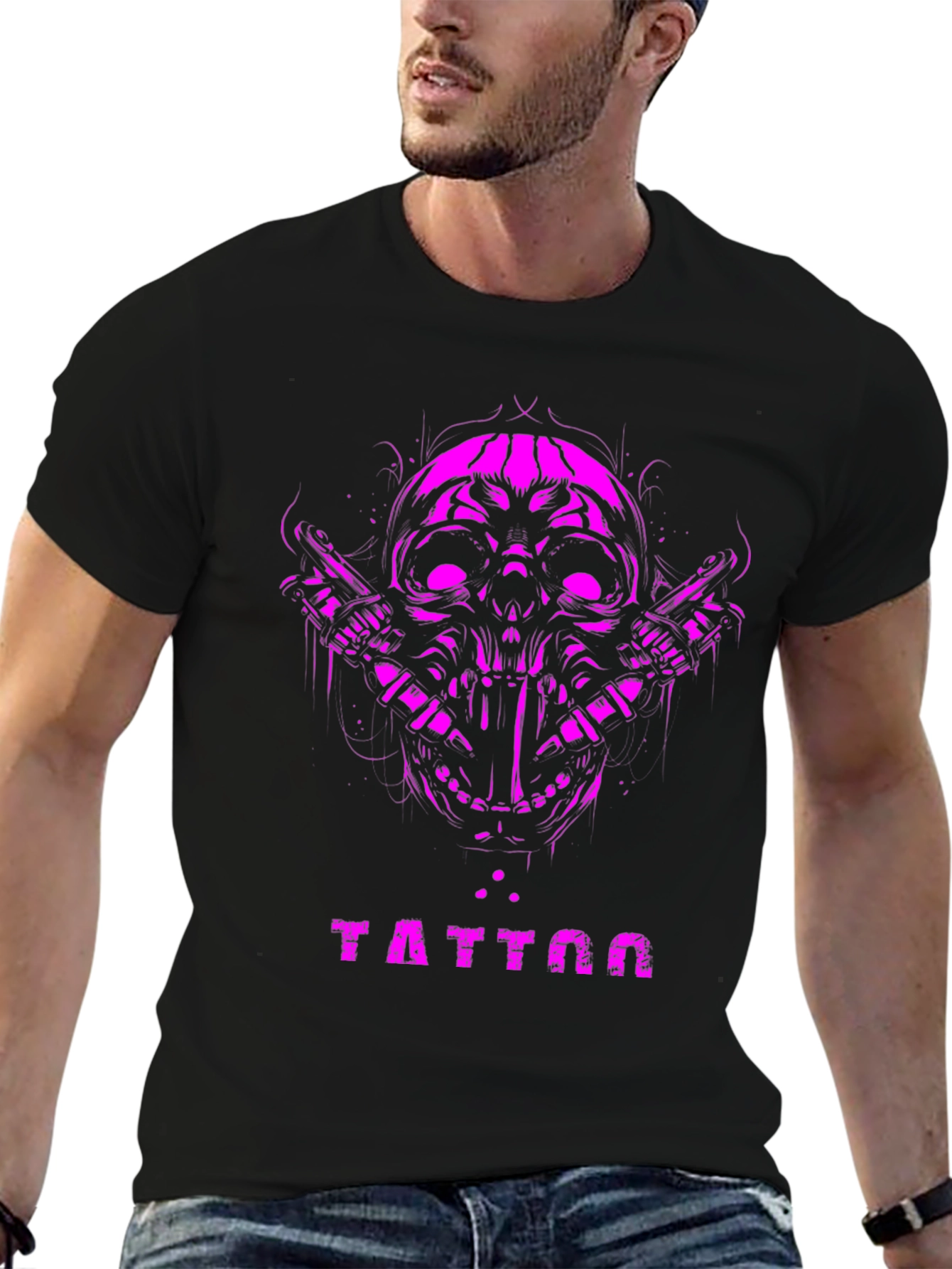Skull Tattoo Graphic Tee - Black