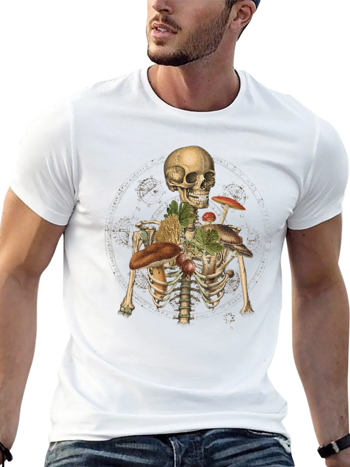Skeleton & Mushroom T-Shirt - Unisex Graphic Tee