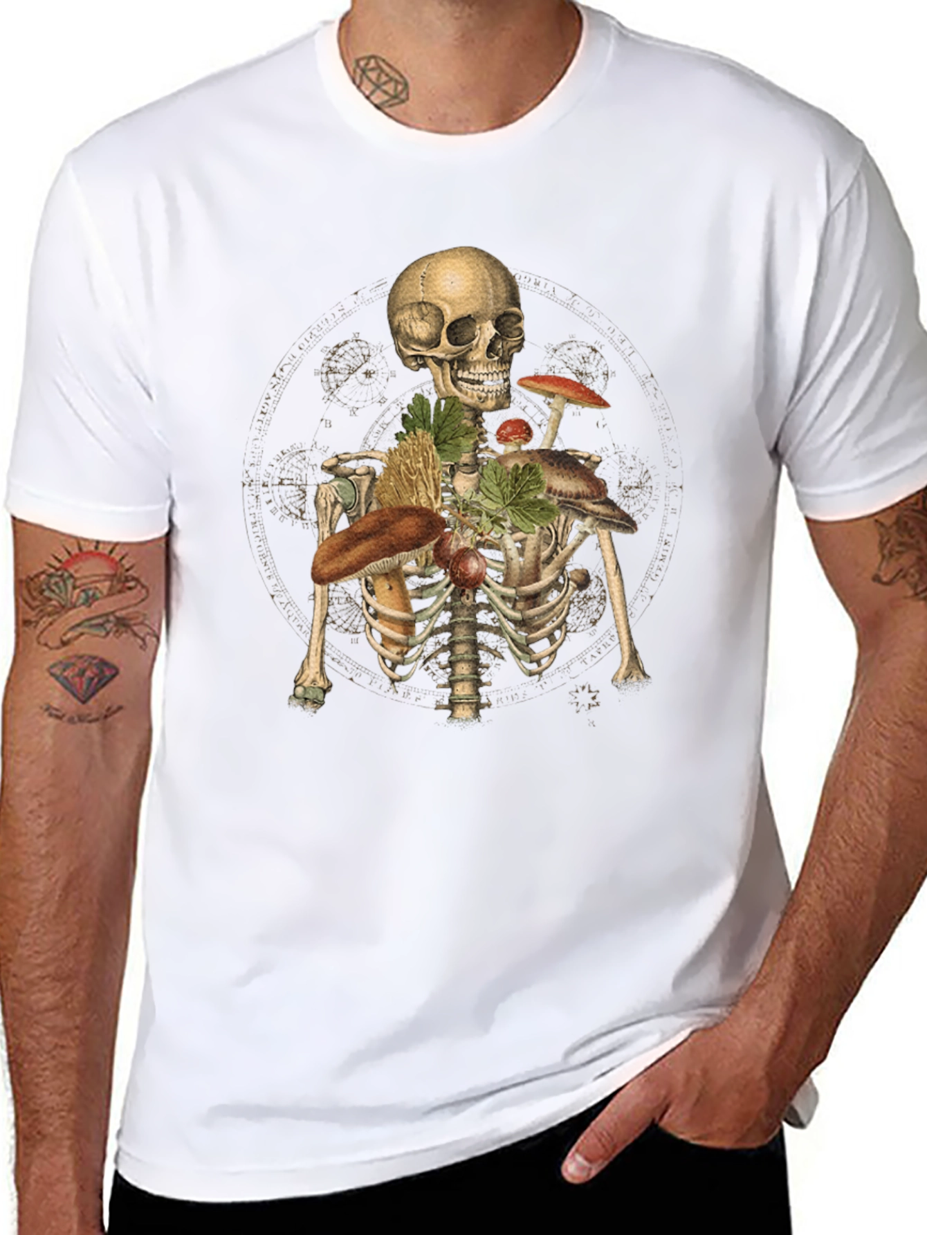 Skeleton & Mushroom T-Shirt - Unisex Graphic Tee