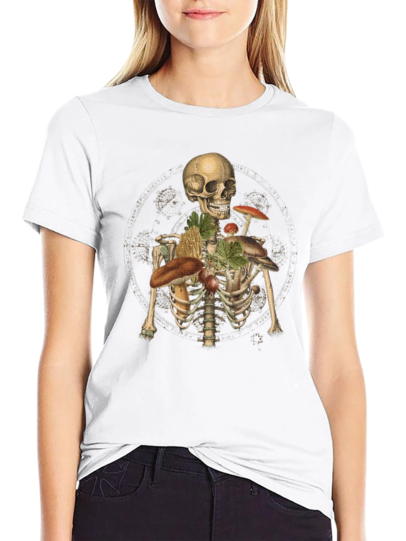 Skeleton & Mushroom T-Shirt - Unisex Graphic Tee