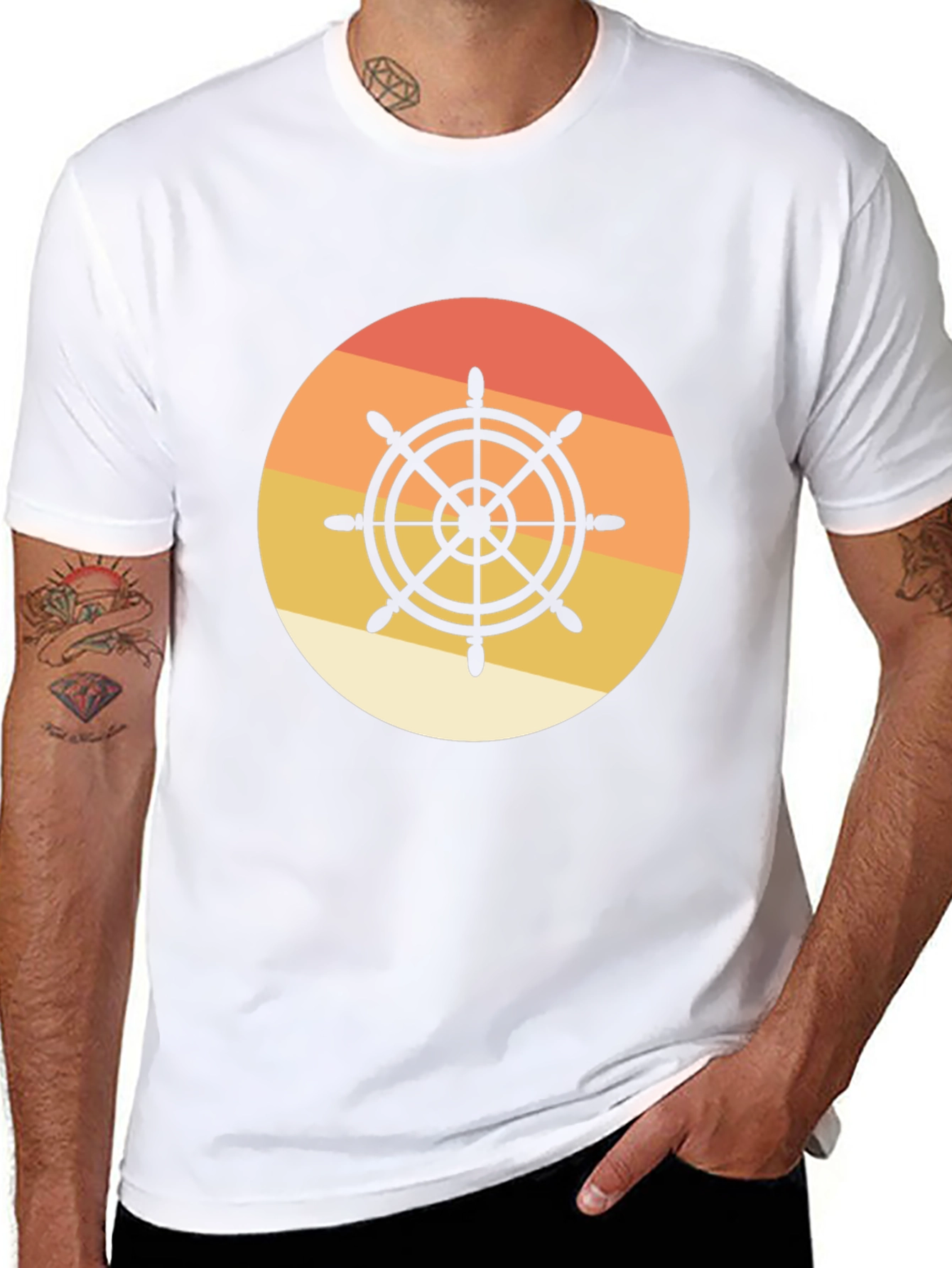 Nautical Wheel Graphic Tee - Sunset Design