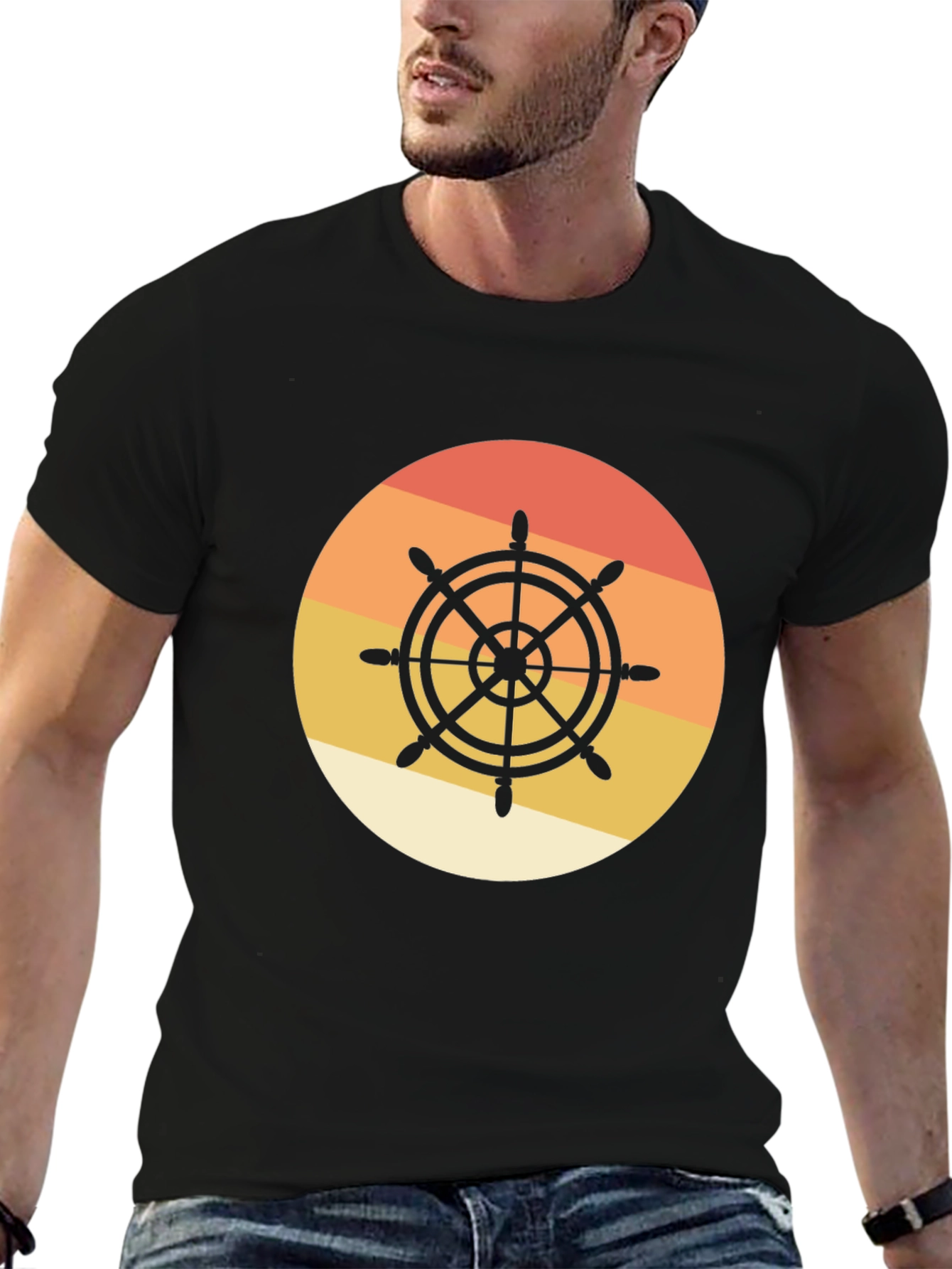 Nautical Wheel Graphic Tee - Sunset Design