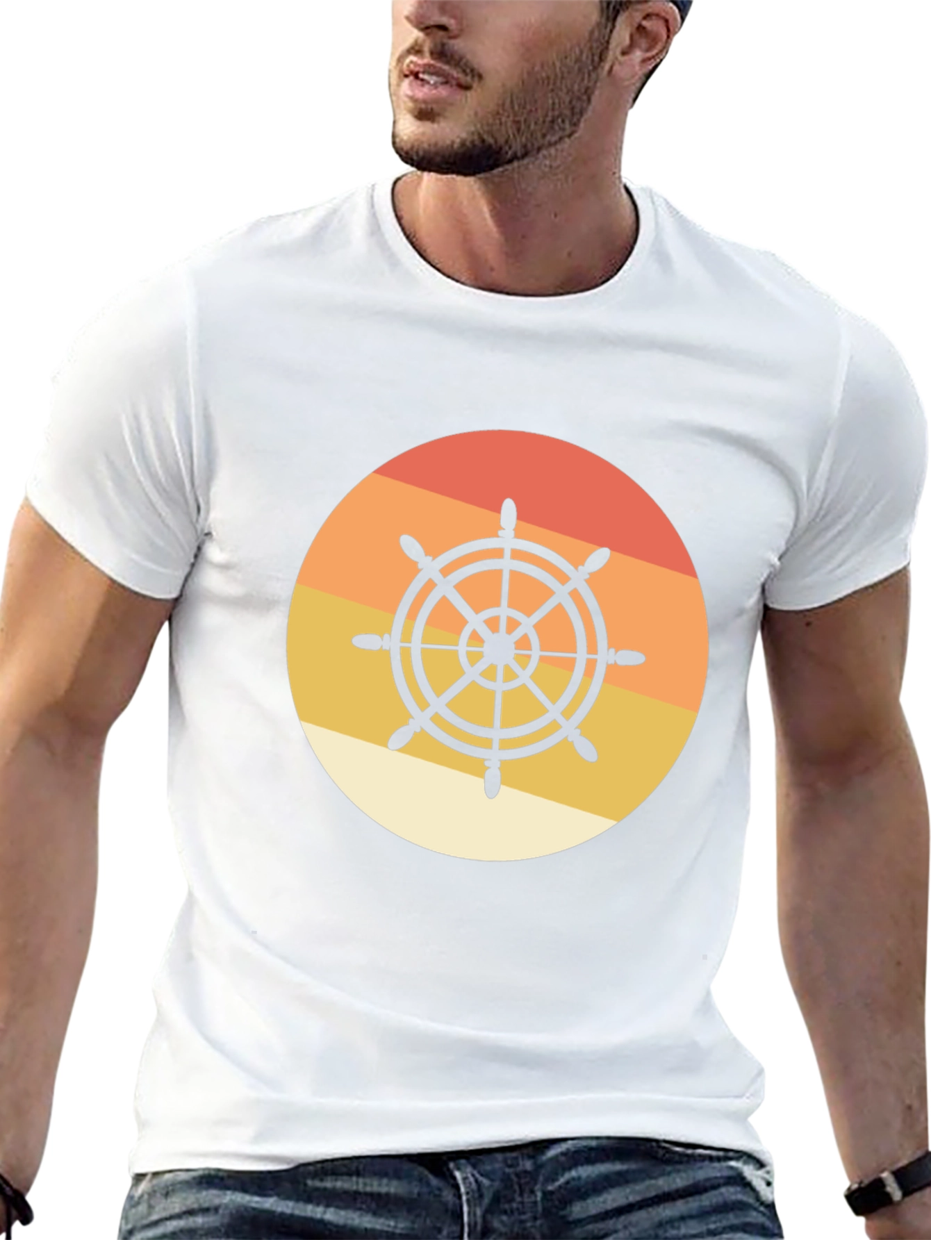 Nautical Wheel Graphic Tee - Sunset Design