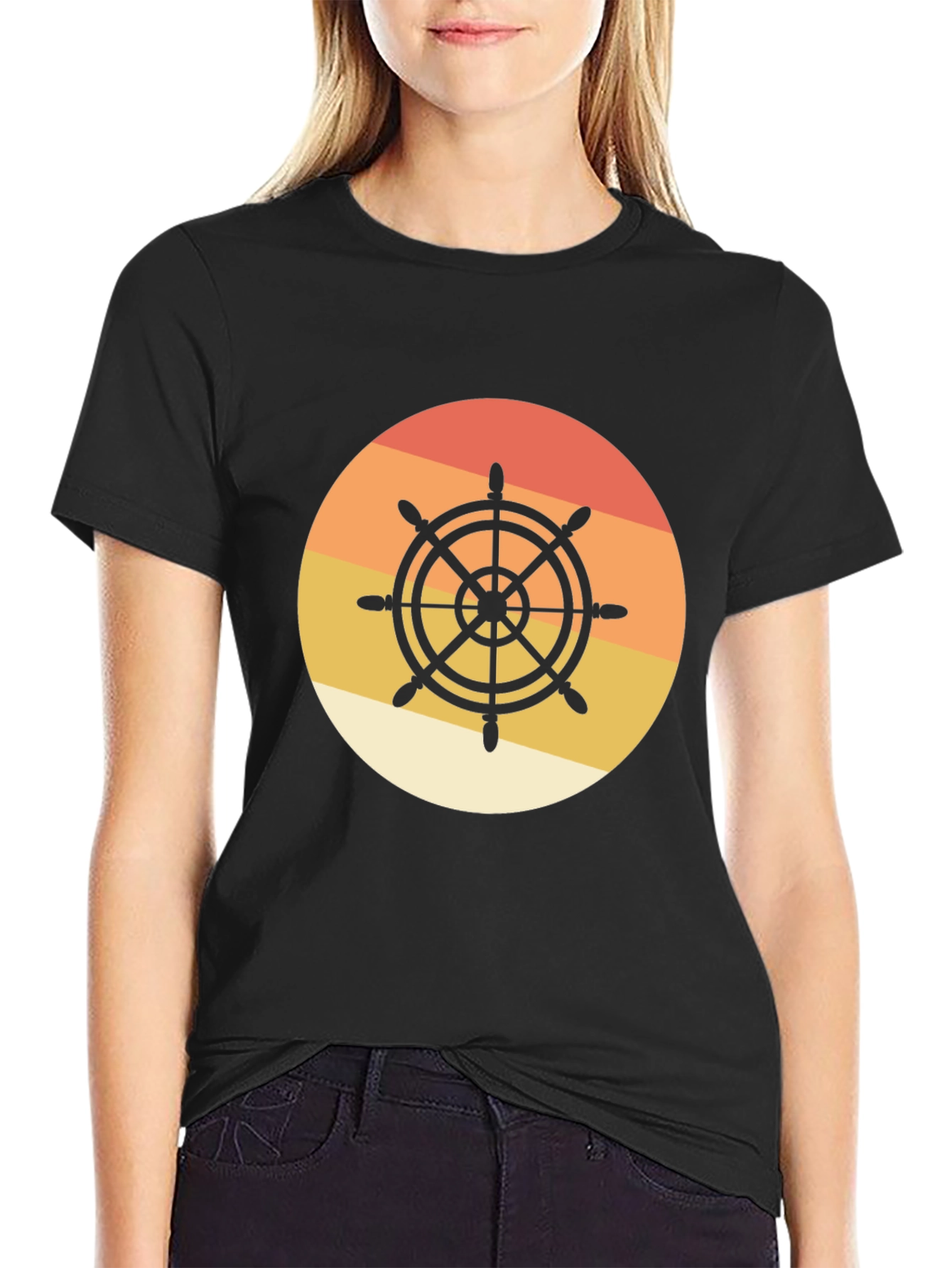 Nautical Wheel Graphic Tee - Sunset Design