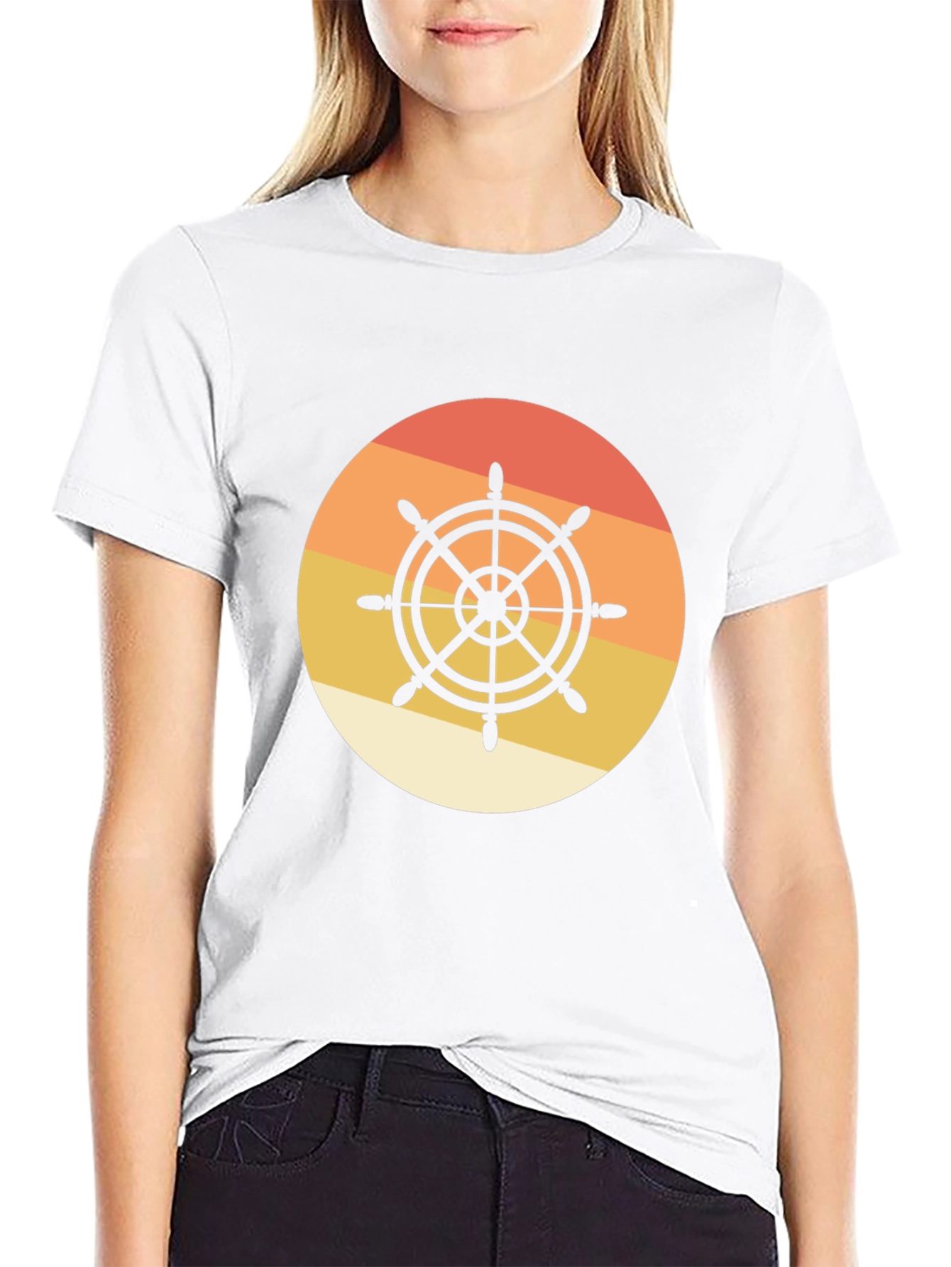 Nautical Wheel Graphic Tee - Sunset Design