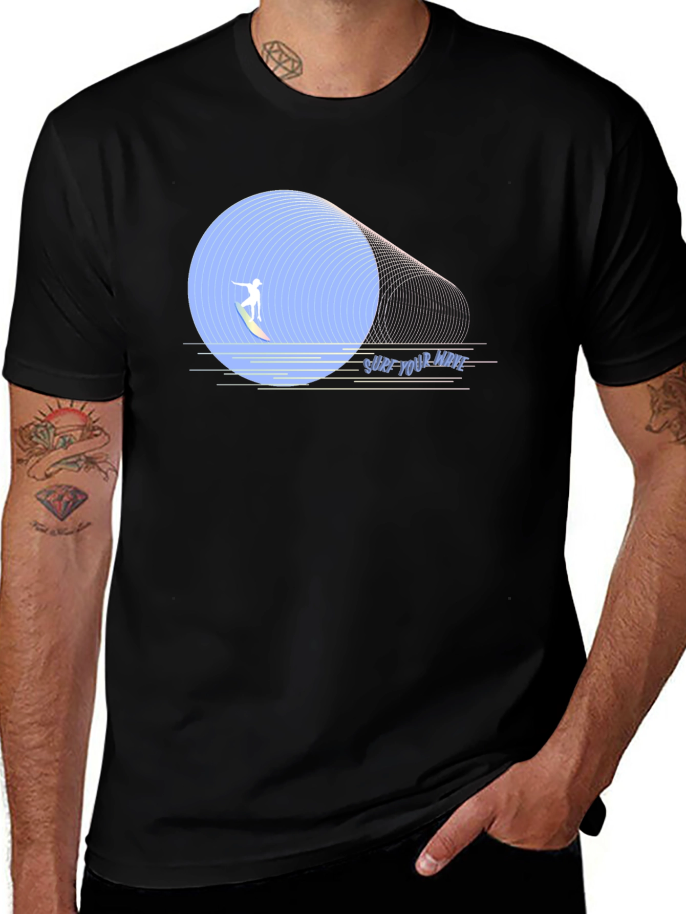 Surf Your Wave Graphic Tee - Black Cotton T-Shirt