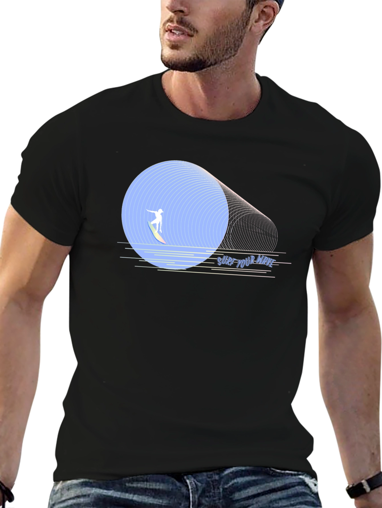 Surf Your Wave Graphic Tee - Black Cotton T-Shirt