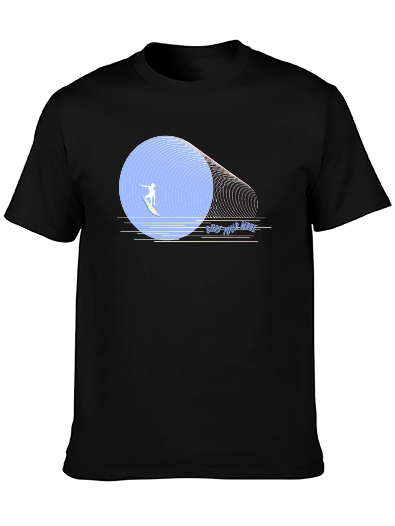 Surf Your Wave Graphic Tee - Black Cotton T-Shirt