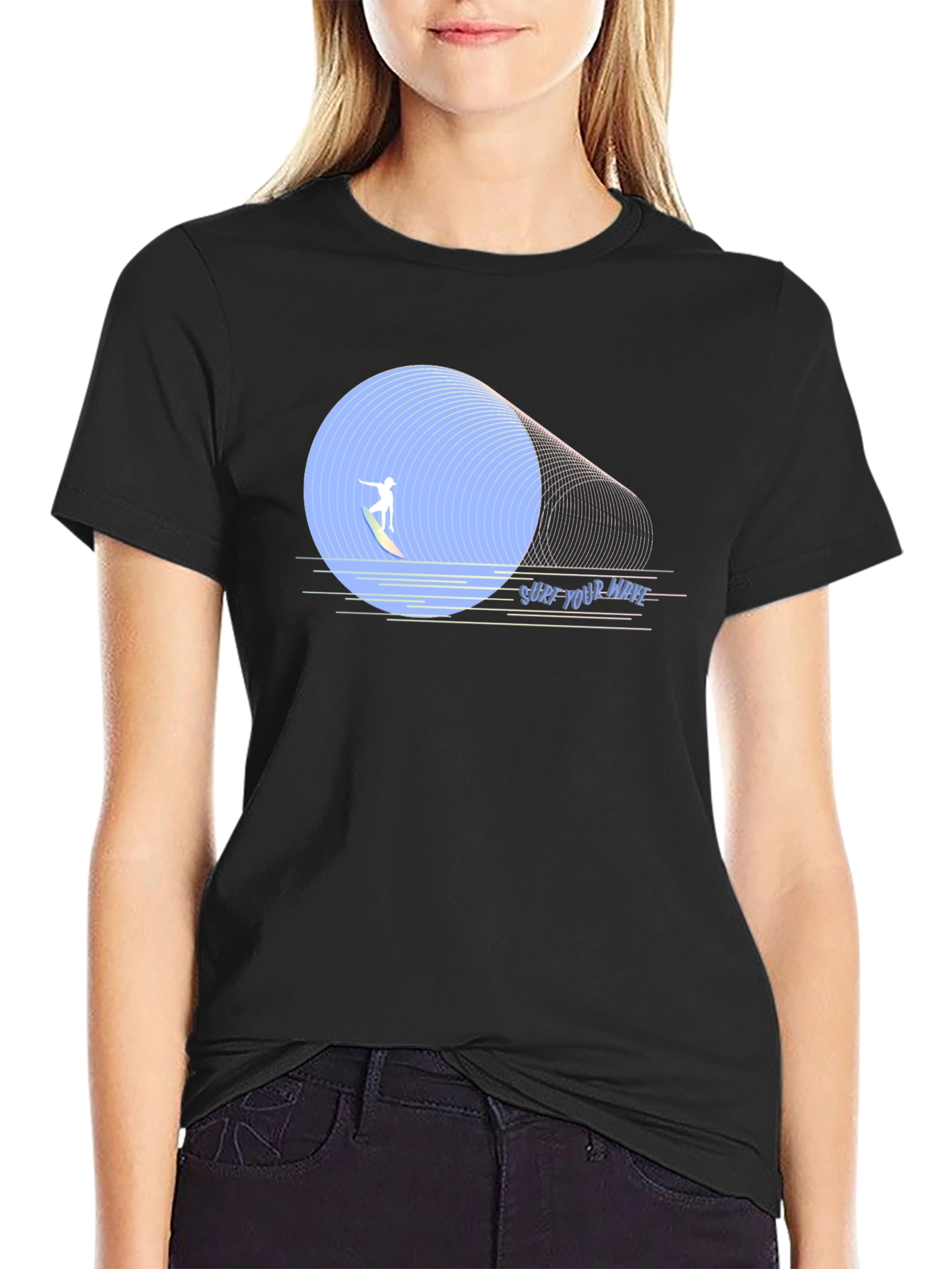 Surf Your Wave Graphic Tee - Black Cotton T-Shirt